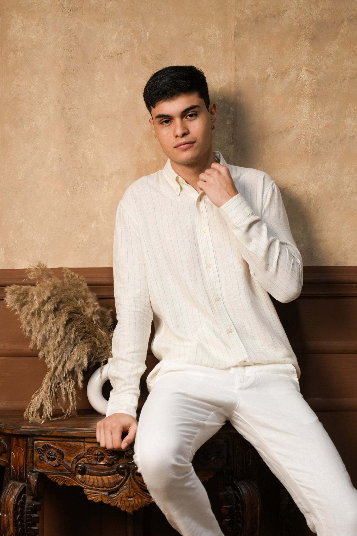 Ivory Pinstripe Linen Shirt