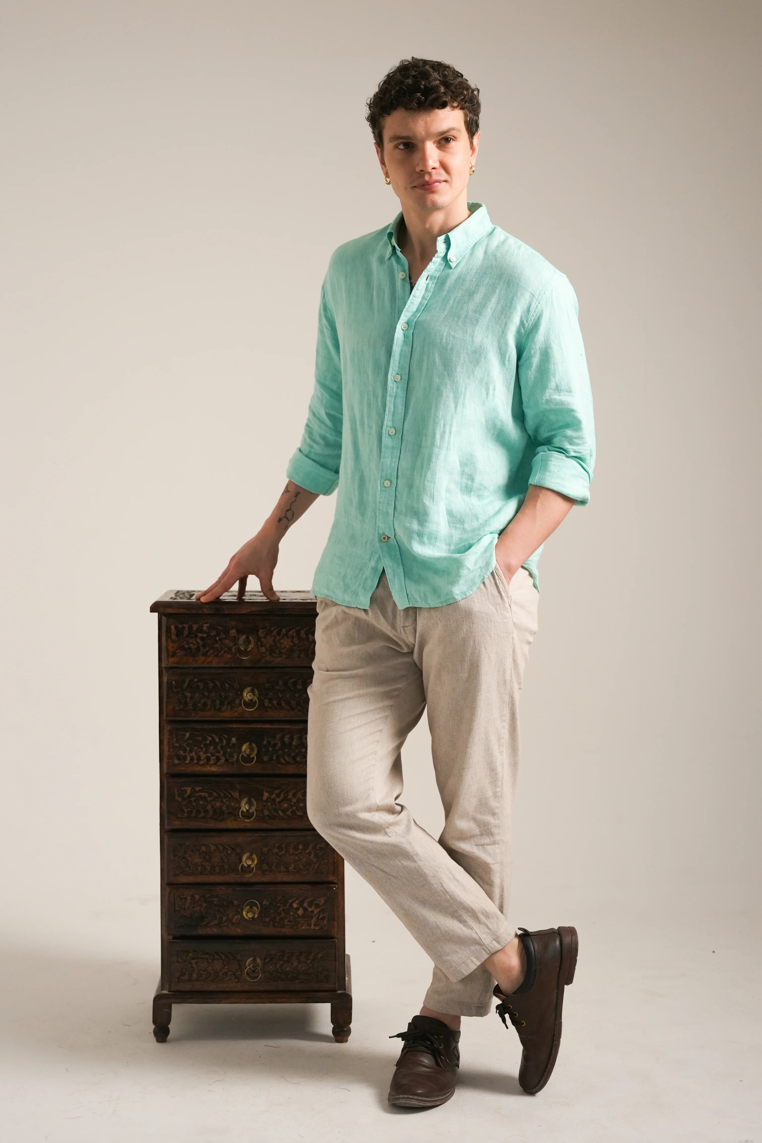 Aqua Verde Melange Linen Shirt