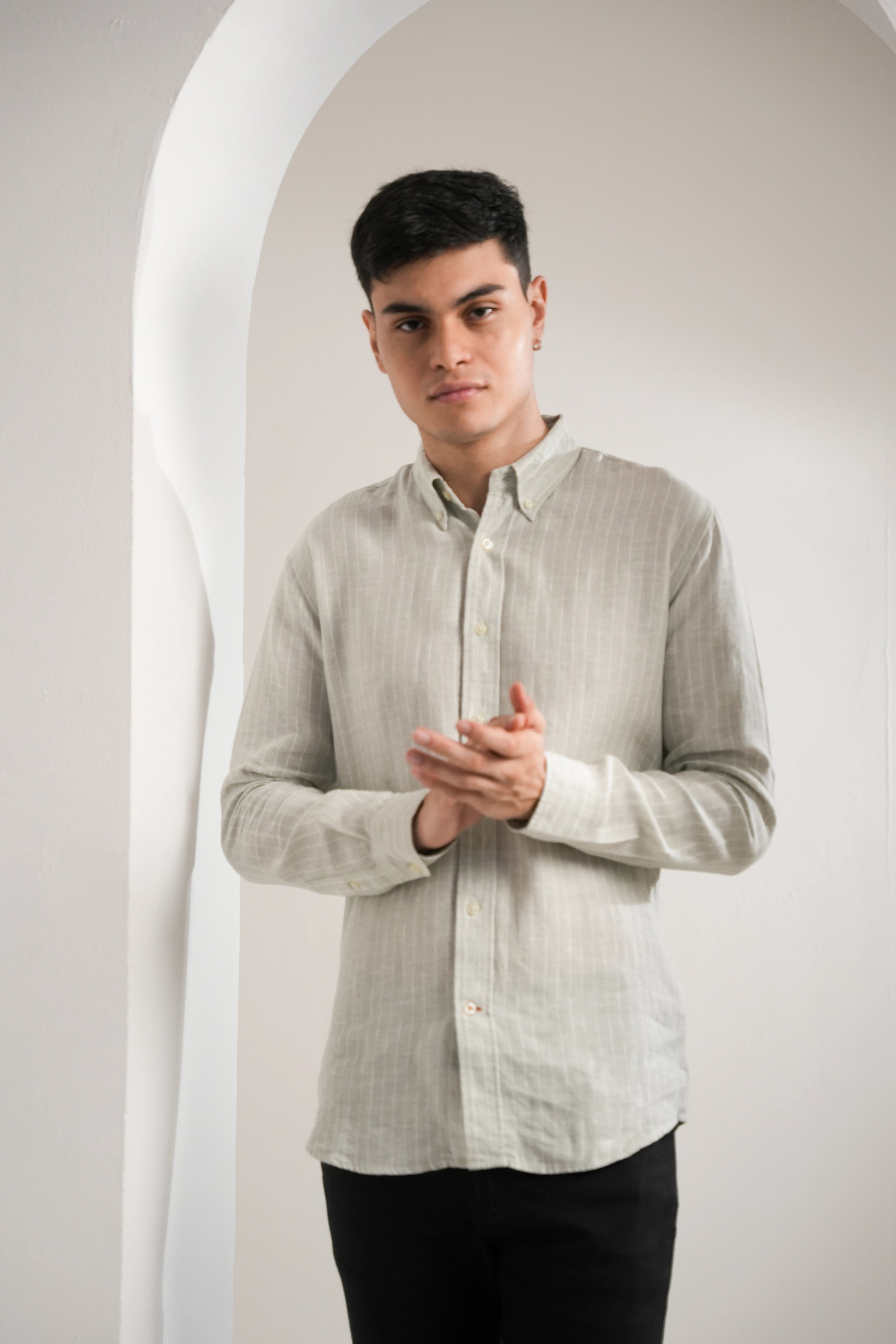 Soft Sage Stripe Linen Shirt