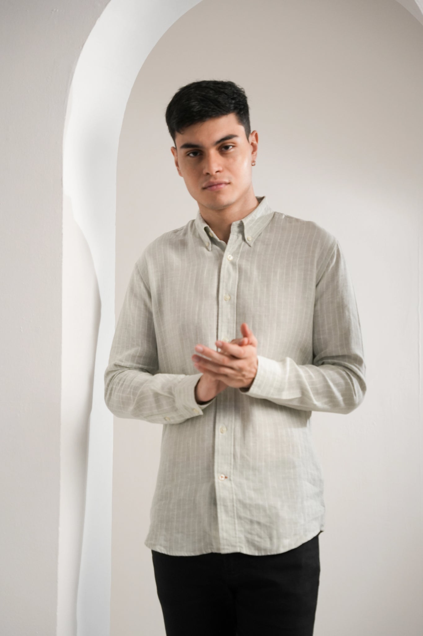 Soft Sage Stripe Linen Shirt