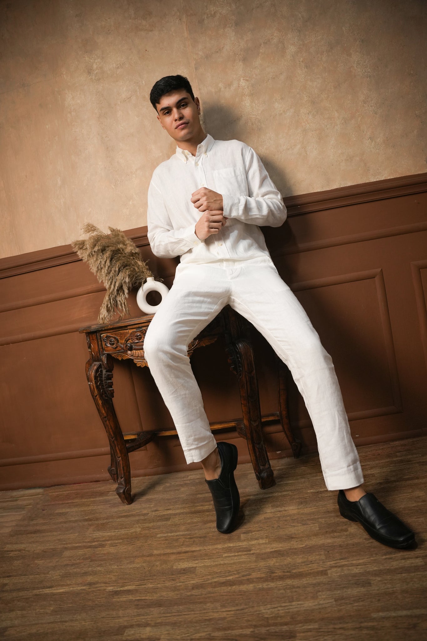 Ivory White Round Pocket Linen Shirt