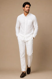 Ivory White Round Pocket Linen Shirt