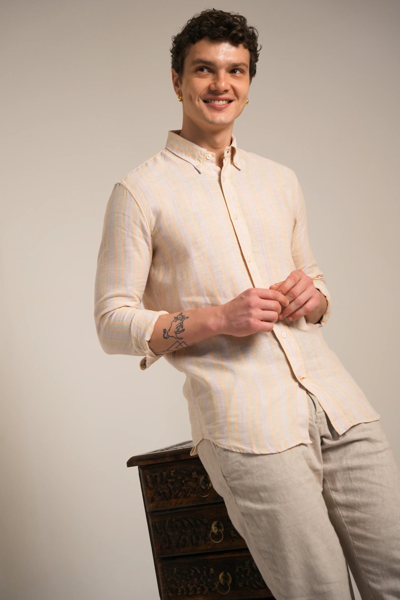 Soft Apricot Stripe Linen Shirt