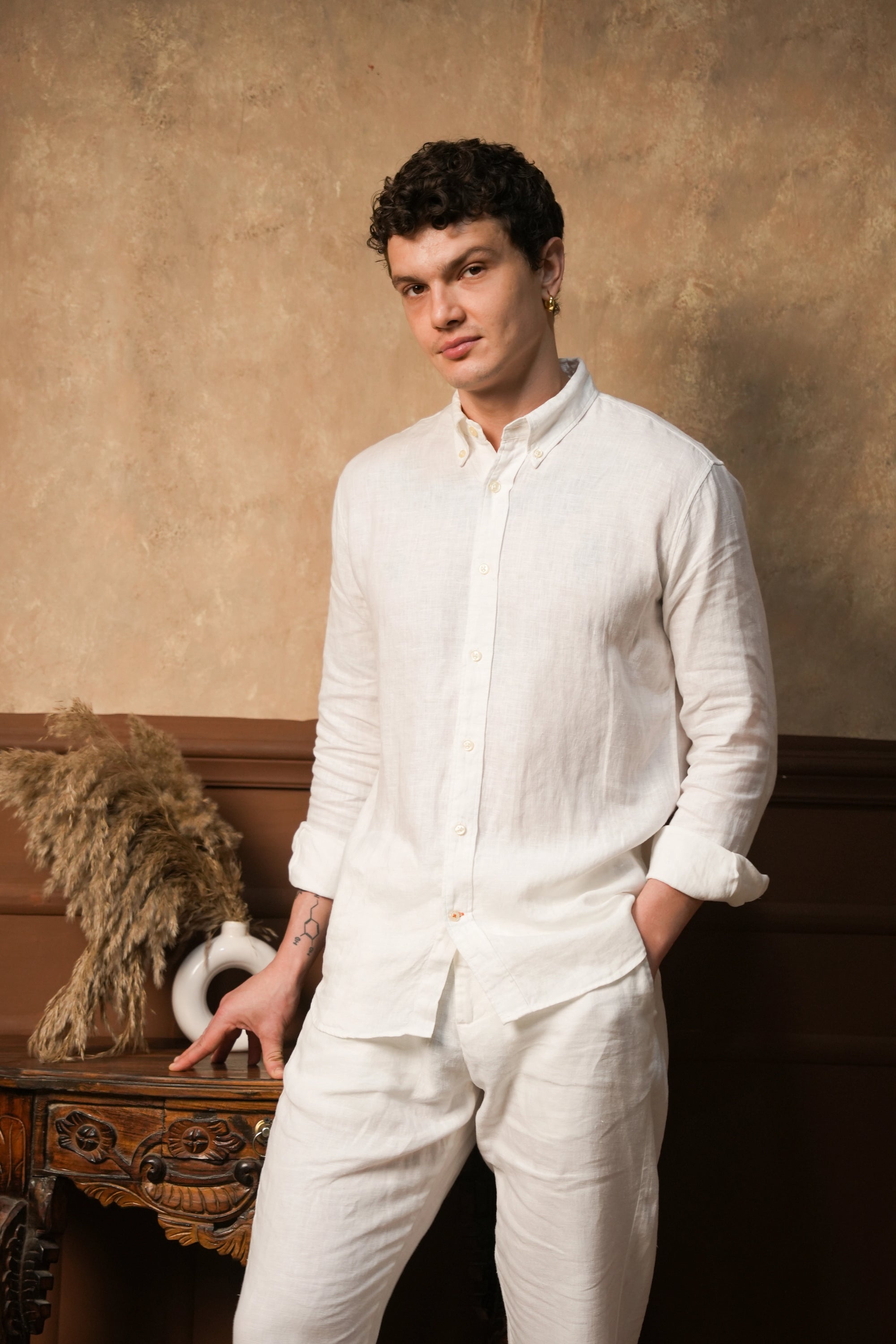 Ivory Ecru Linen Shirt