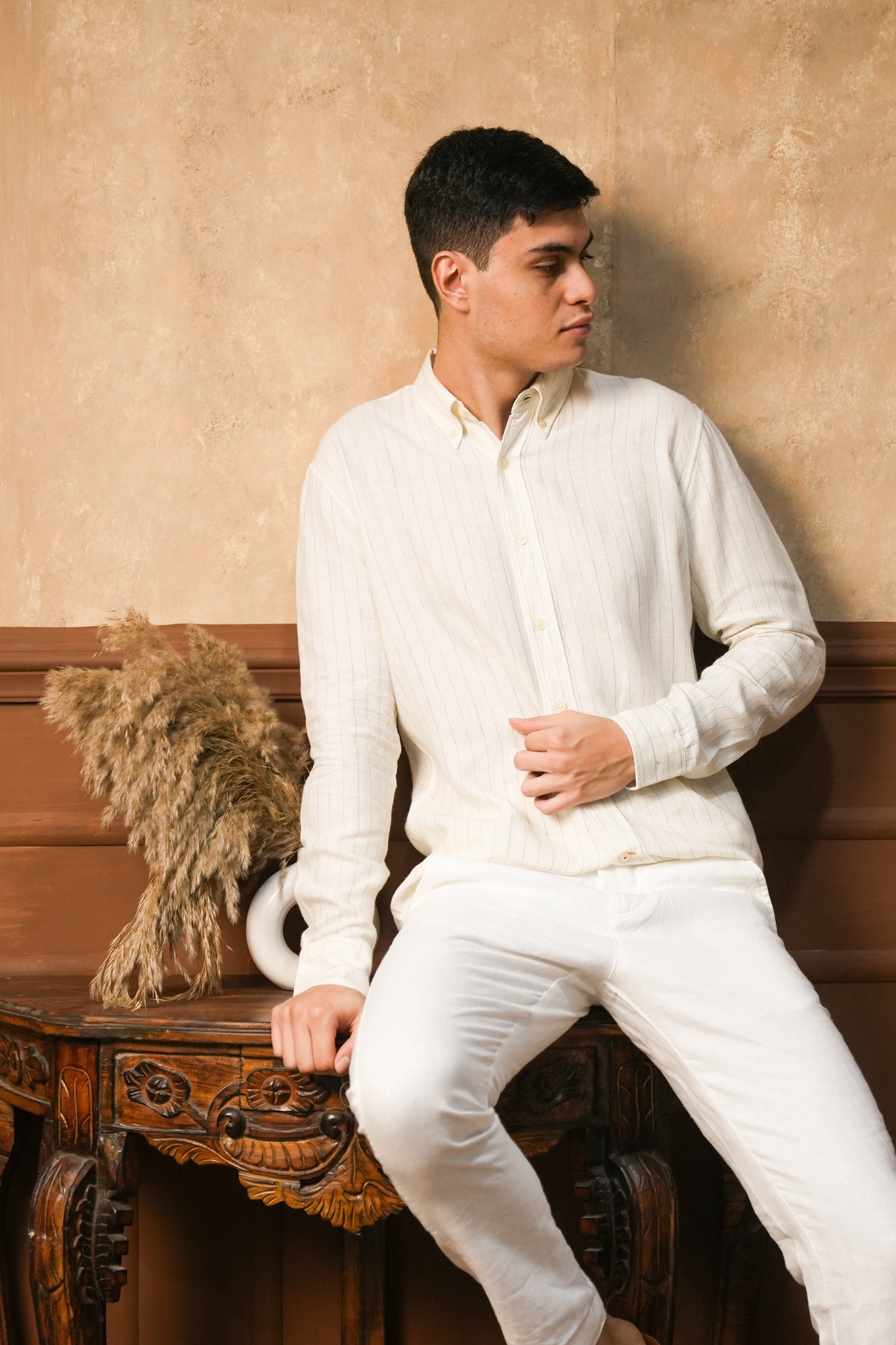 Ivory Pinstripe Linen Shirt