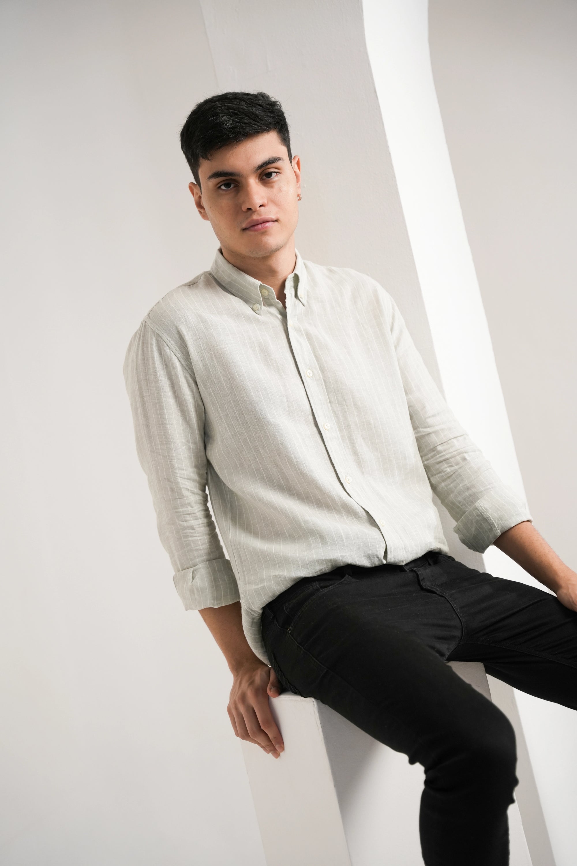 Soft Sage Stripe Linen Shirt