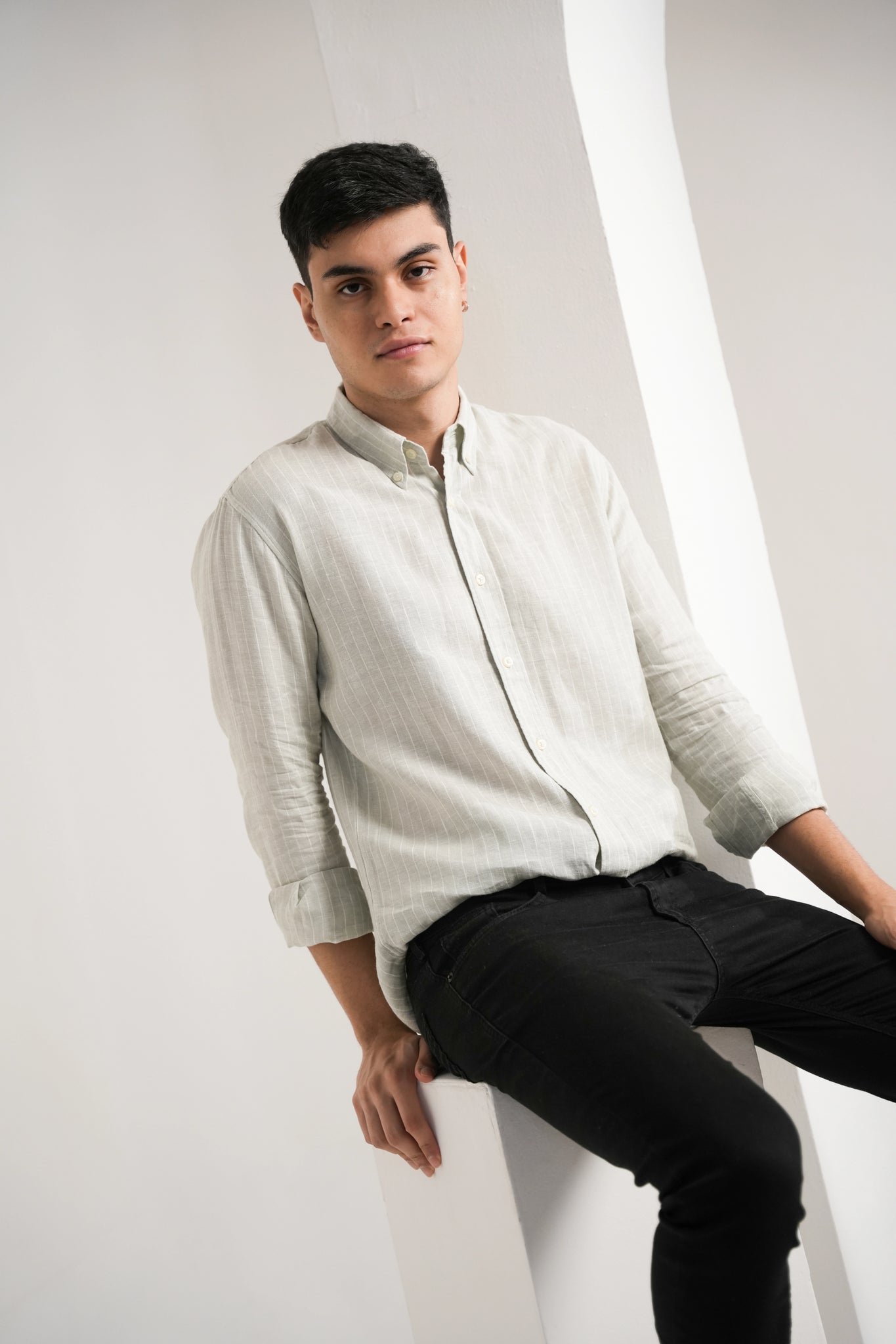 Soft Sage Stripe Linen Shirt