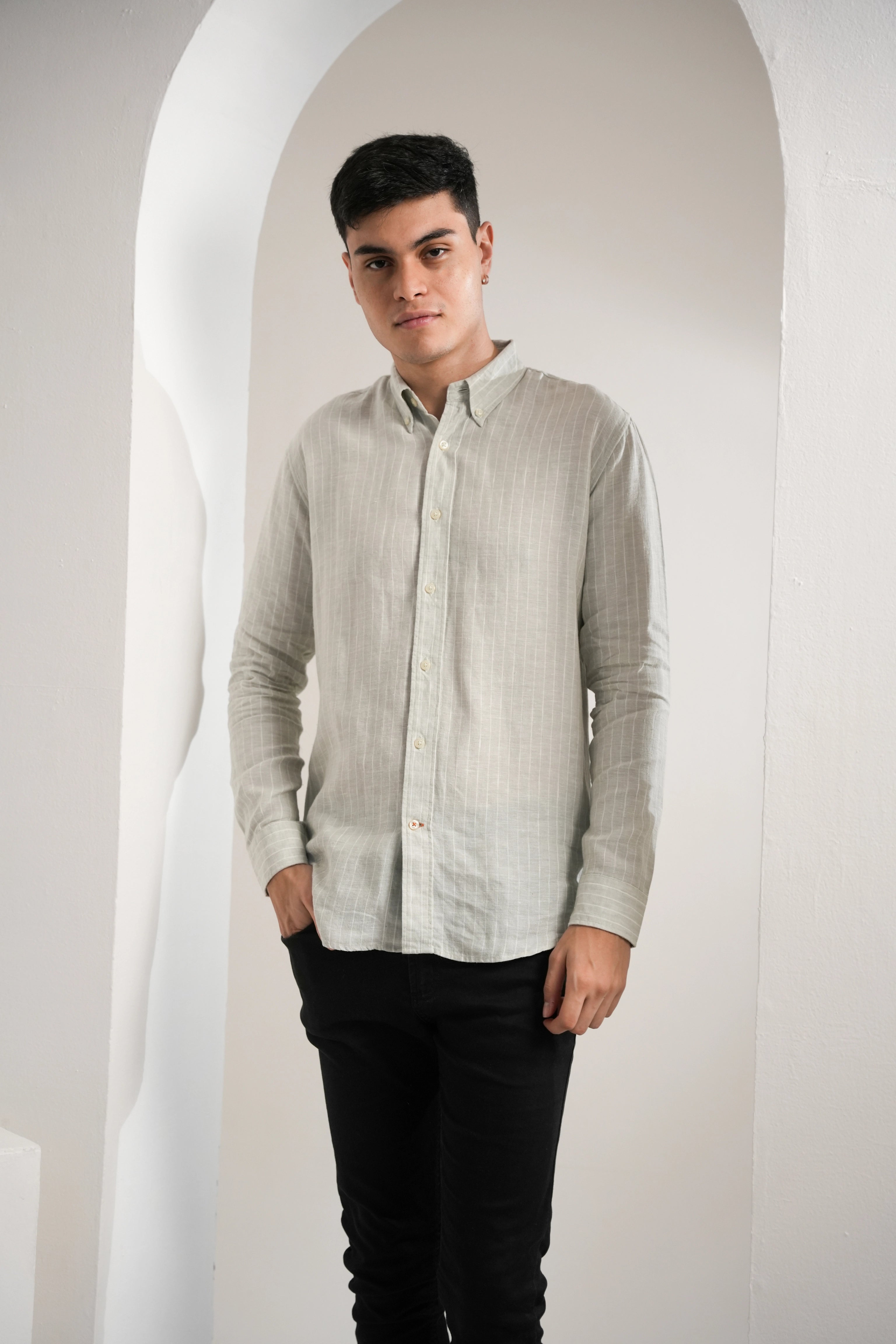 Soft Sage Stripe Linen Shirt