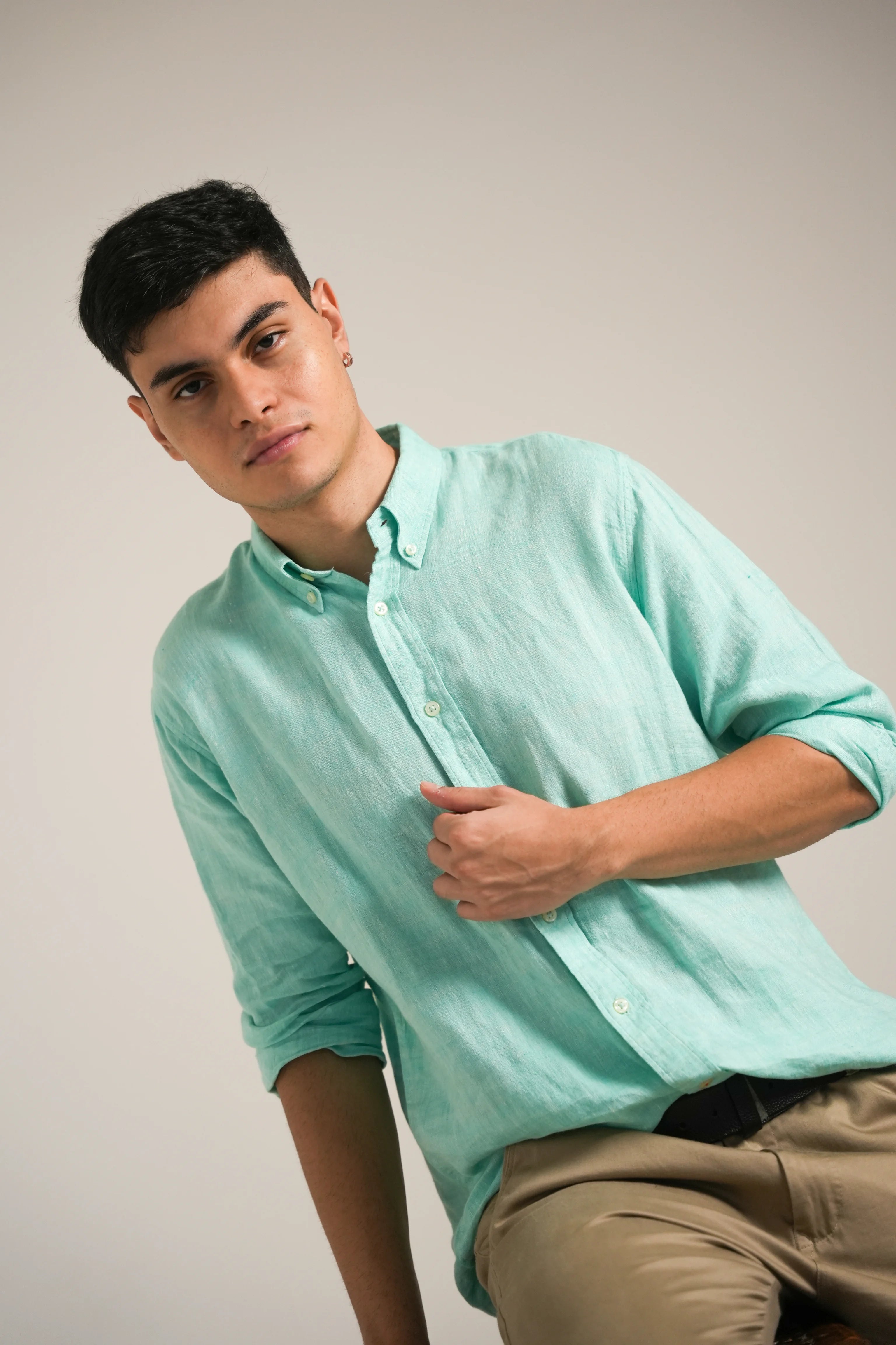 Aqua Verde Melange Linen Shirt