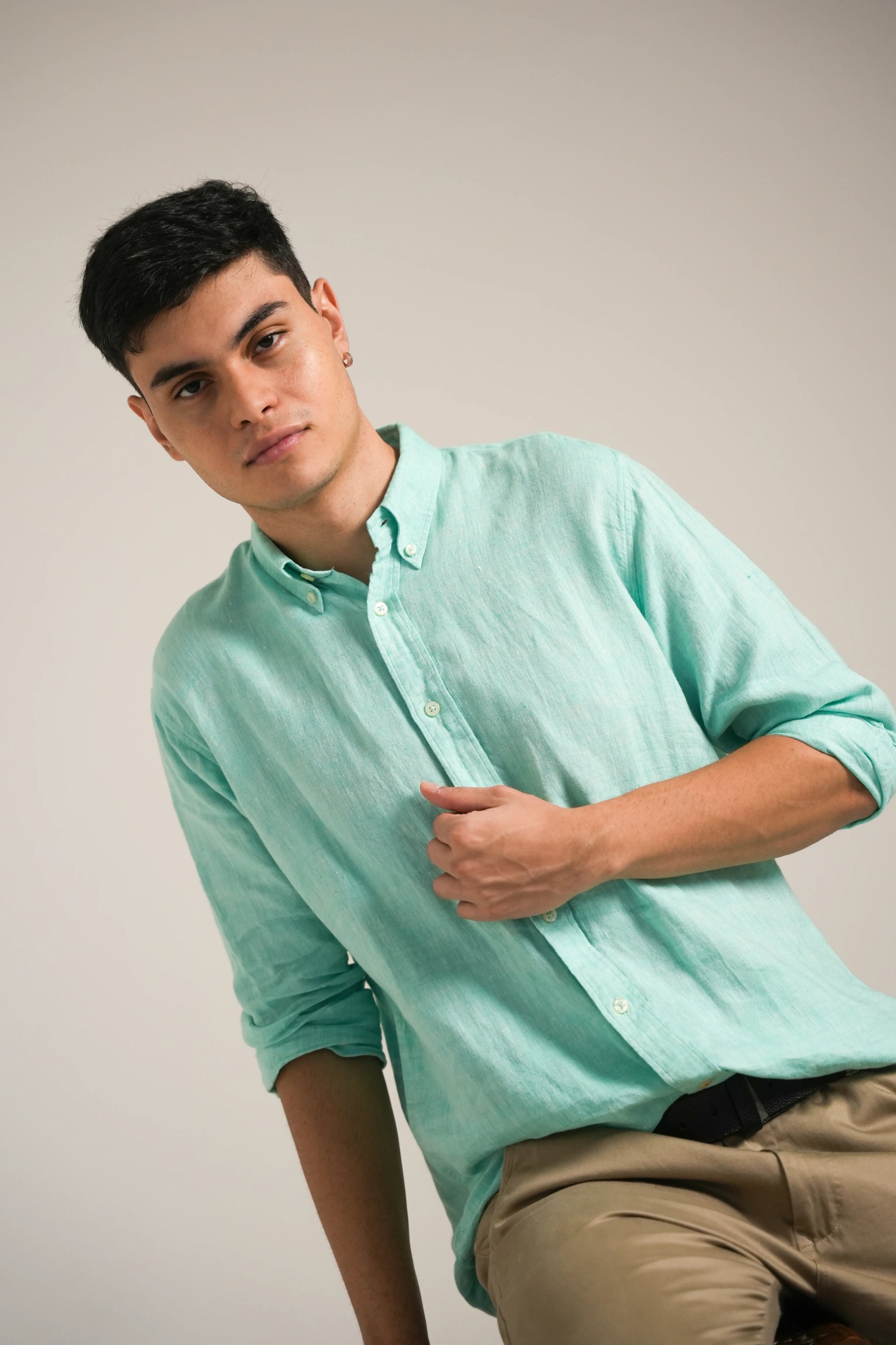 Aqua Verde Melange Linen Shirt