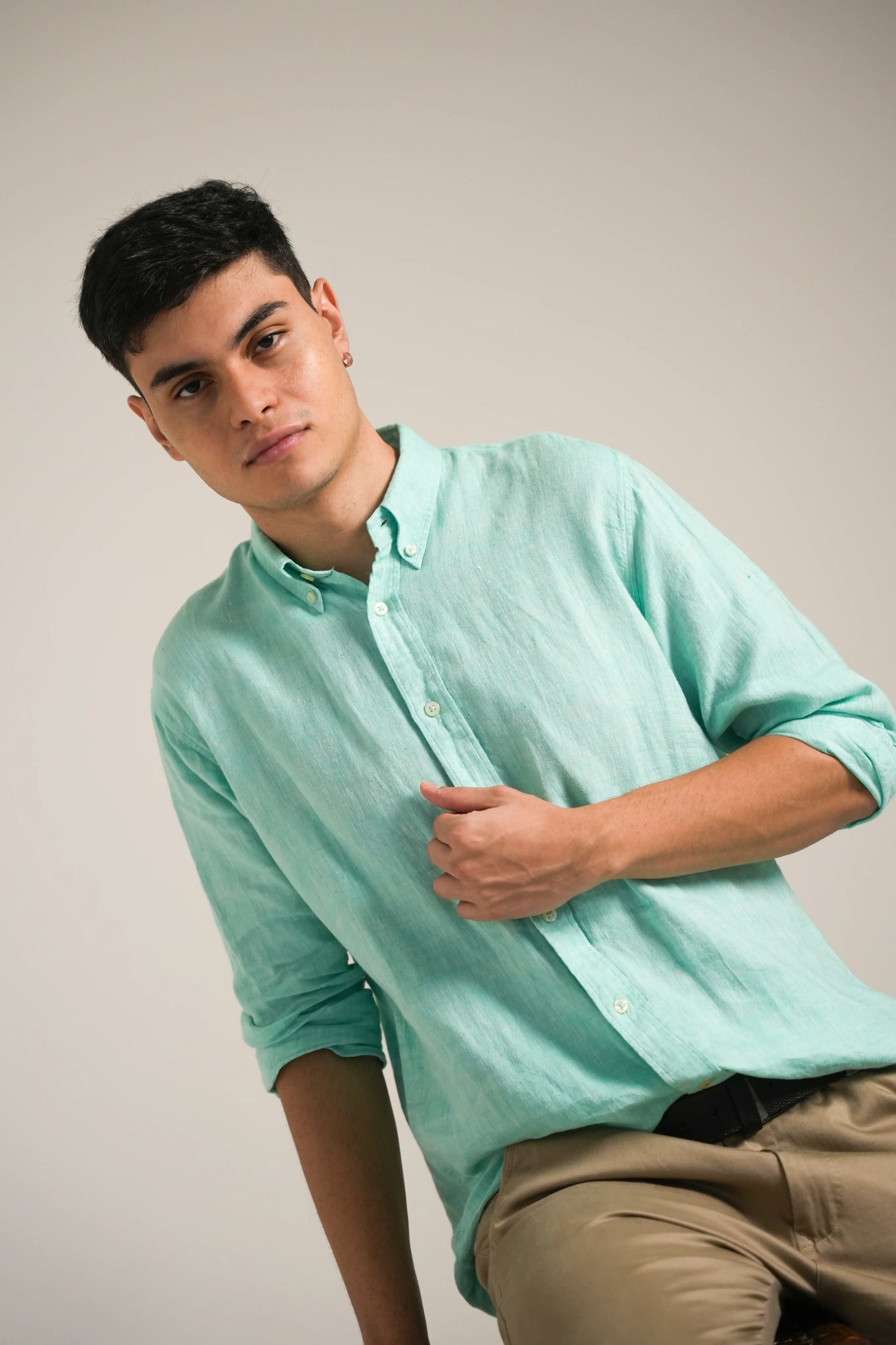 Aqua Verde Melange Linen Shirt
