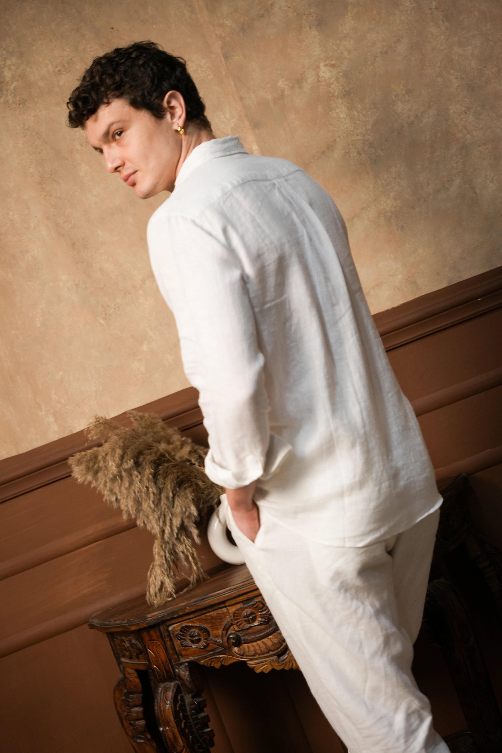 Ivory Ecru Linen Shirt