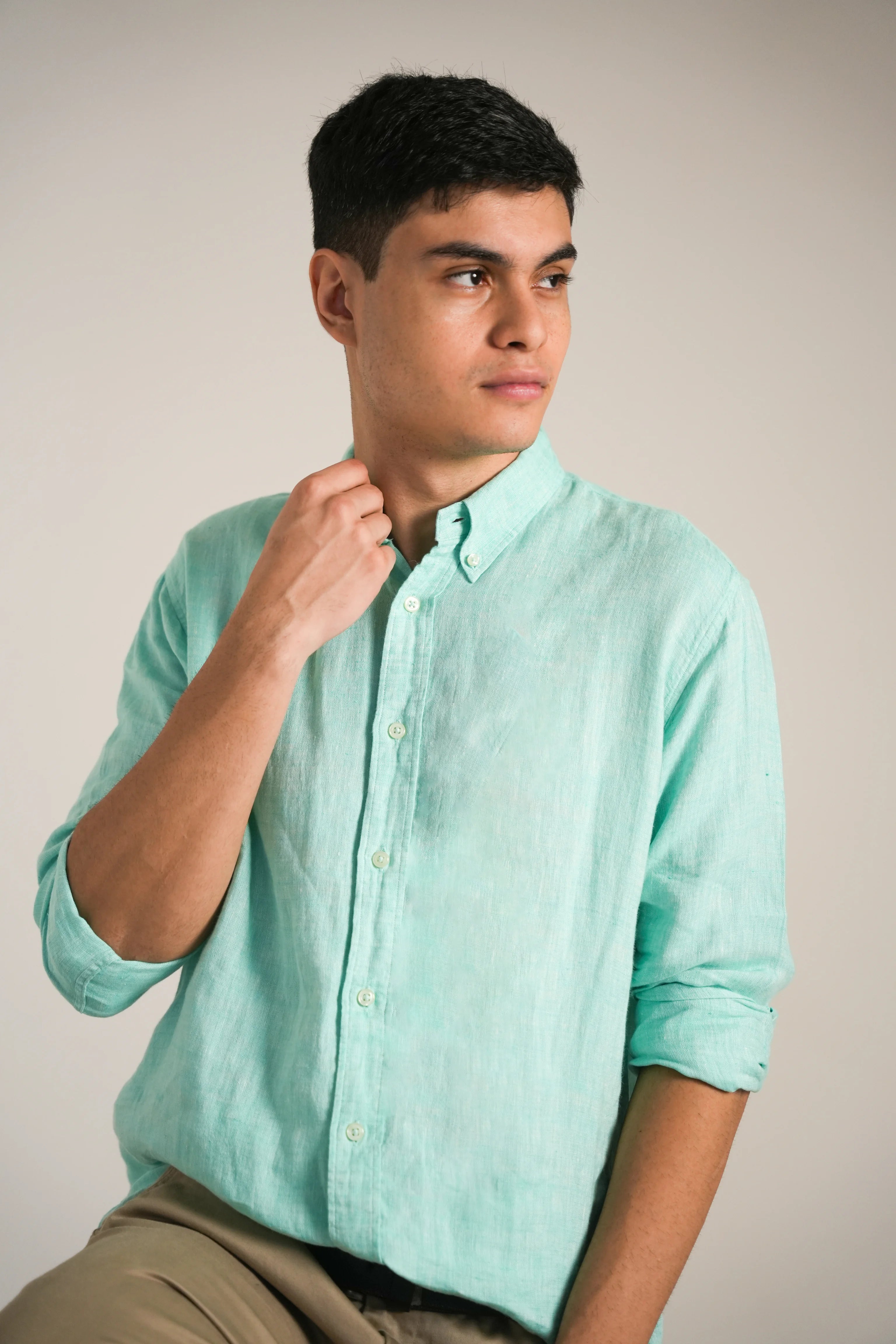 Aqua Verde Melange Linen Shirt