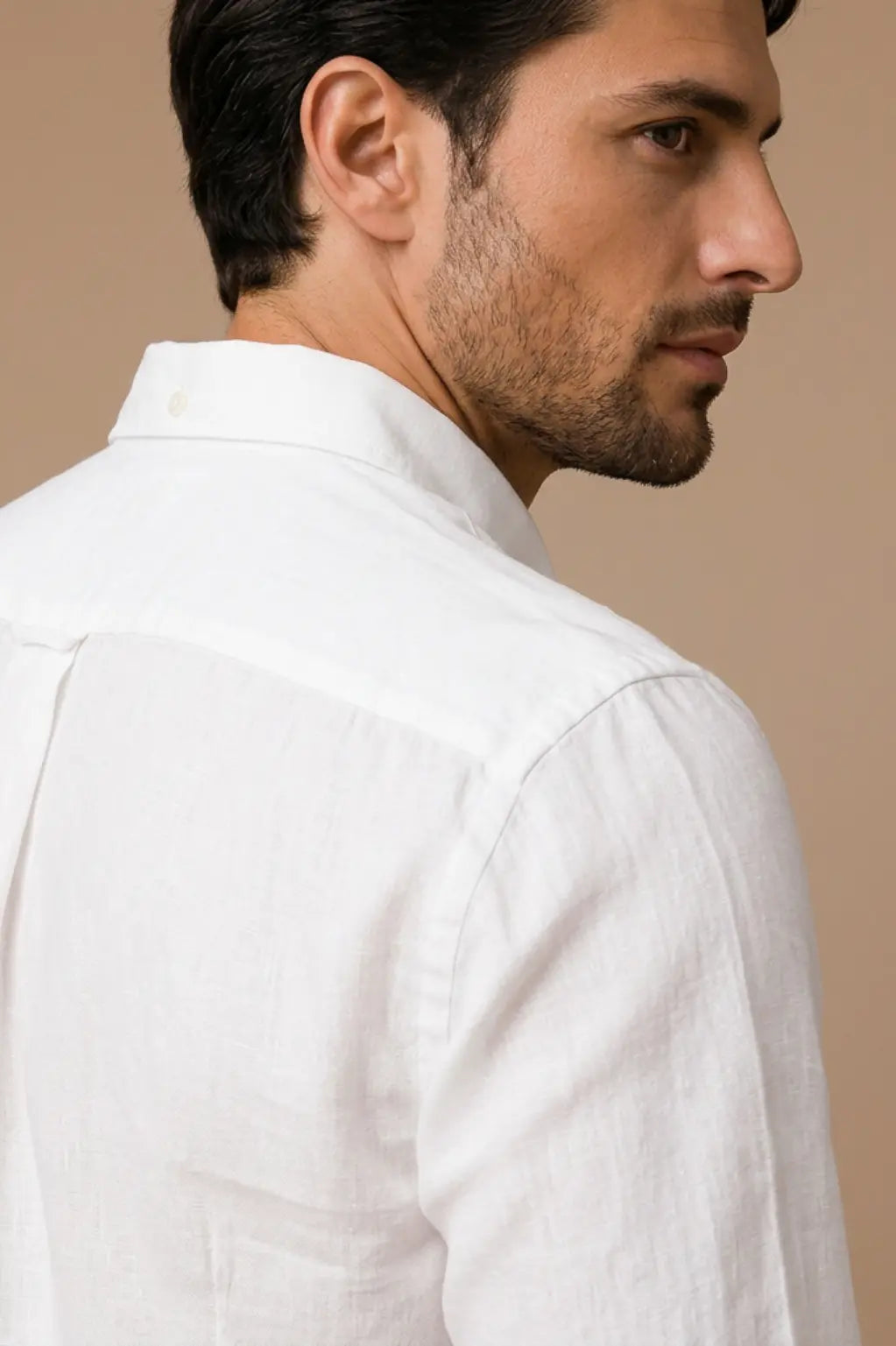 Ivory White Round Pocket Linen Shirt