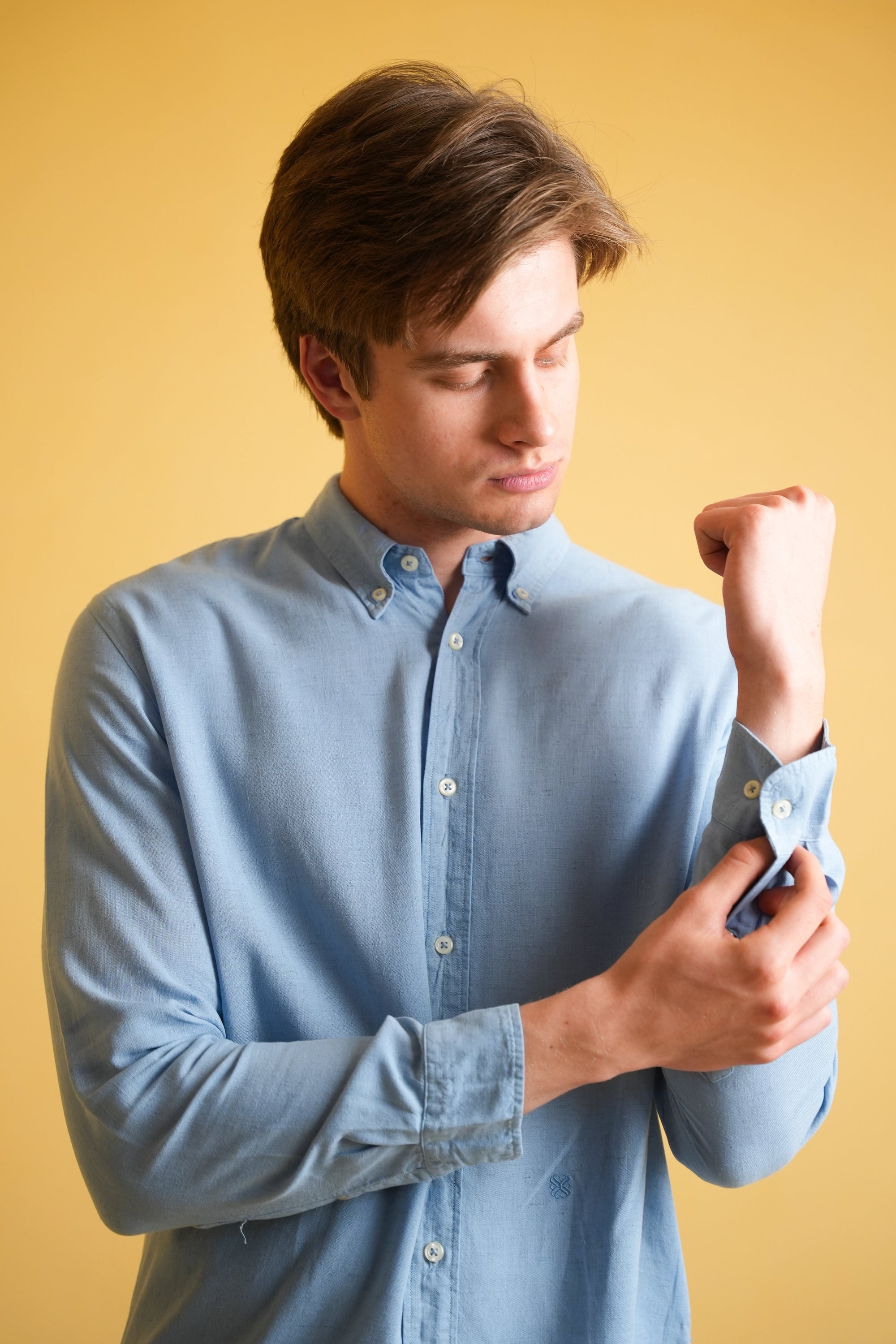 Powder Blue Garment Dyed Linen Shirt