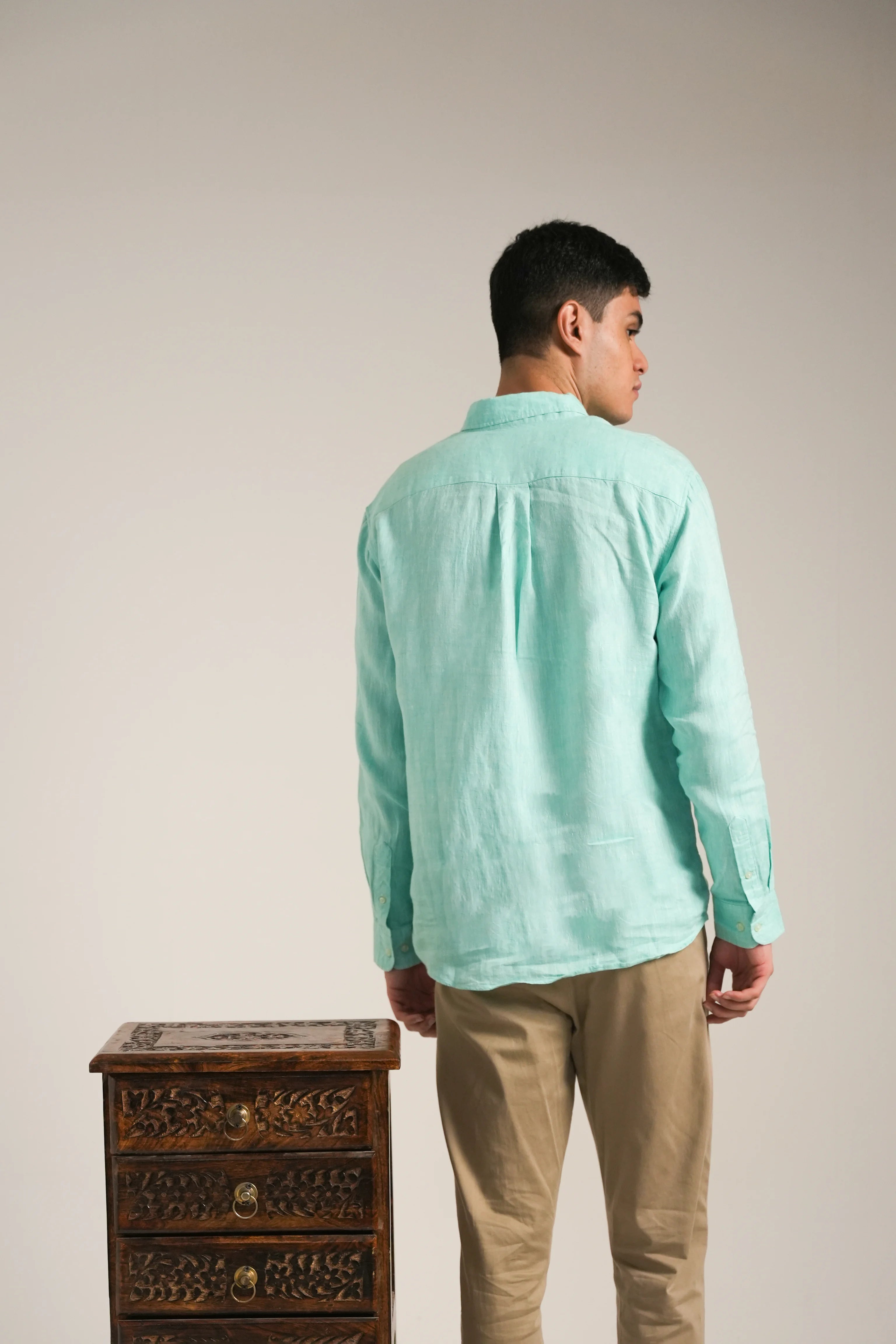 Aqua Verde Melange Linen Shirt