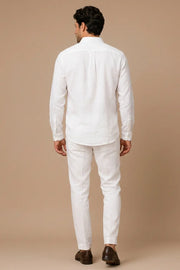 Ivory White Round Pocket Linen Shirt