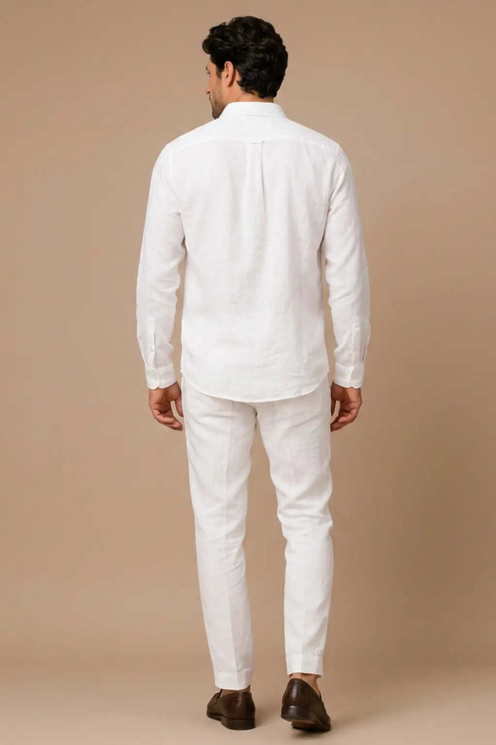 Ivory White Round Pocket Linen Shirt
