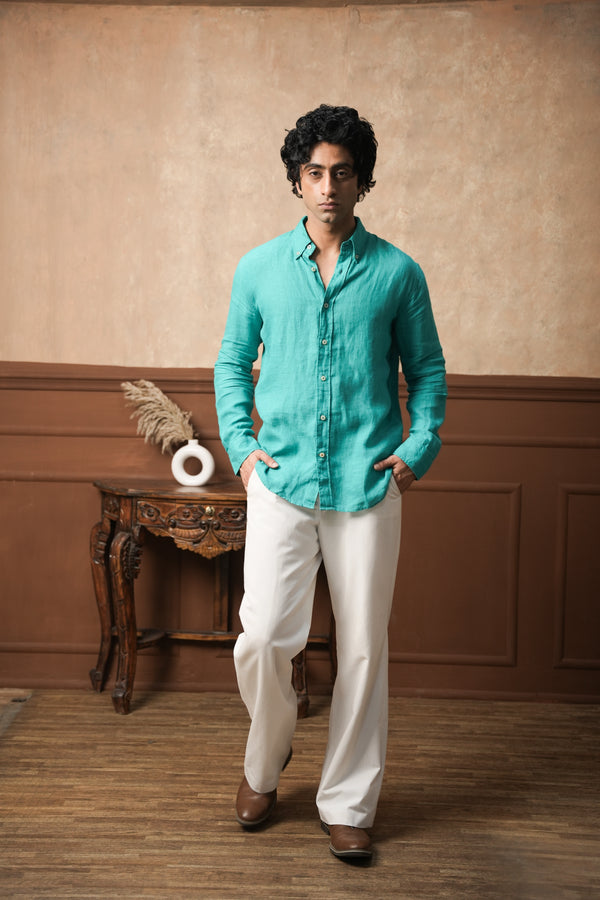 Verdant Tide Linen Shirt