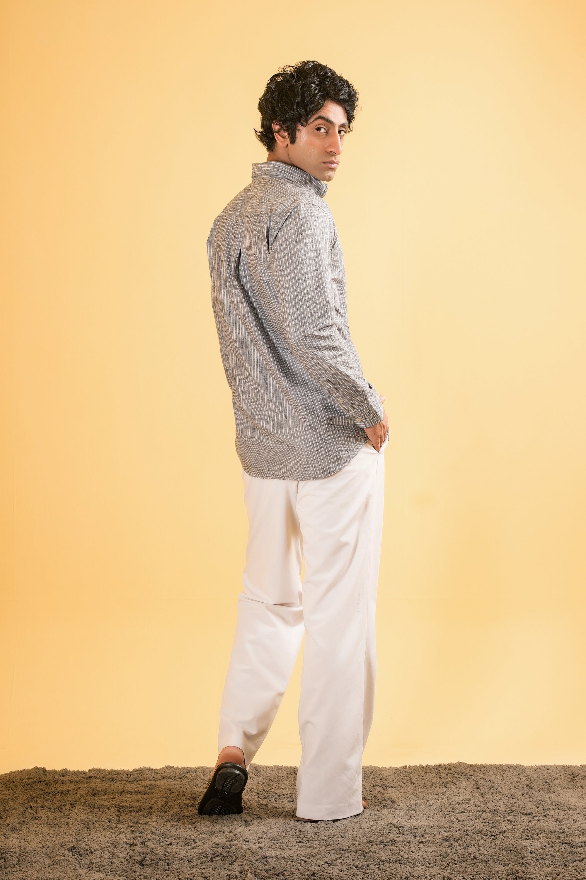 Graphite Stripe Linen Blended Shirt