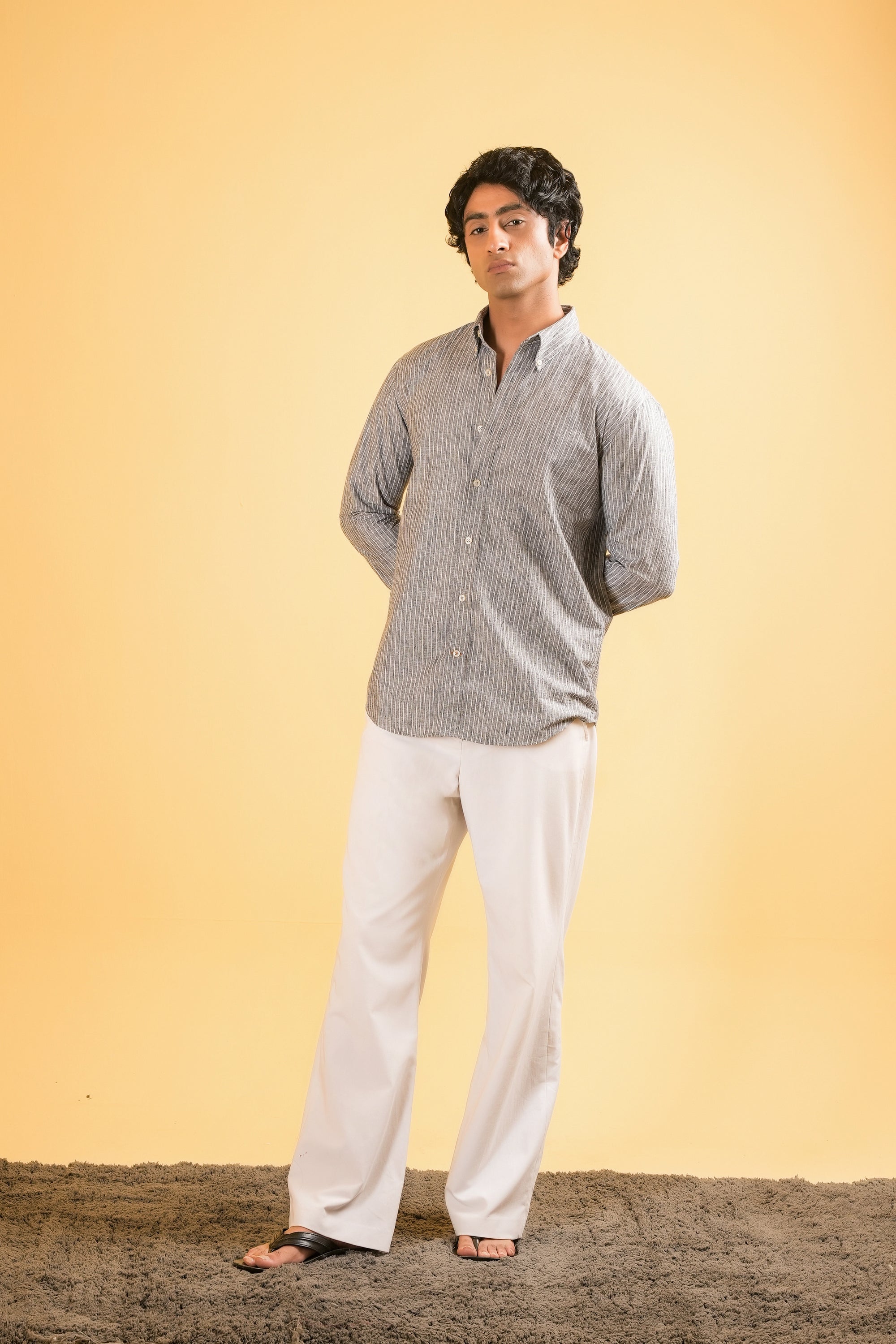 Graphite Stripe Linen Blended Shirt