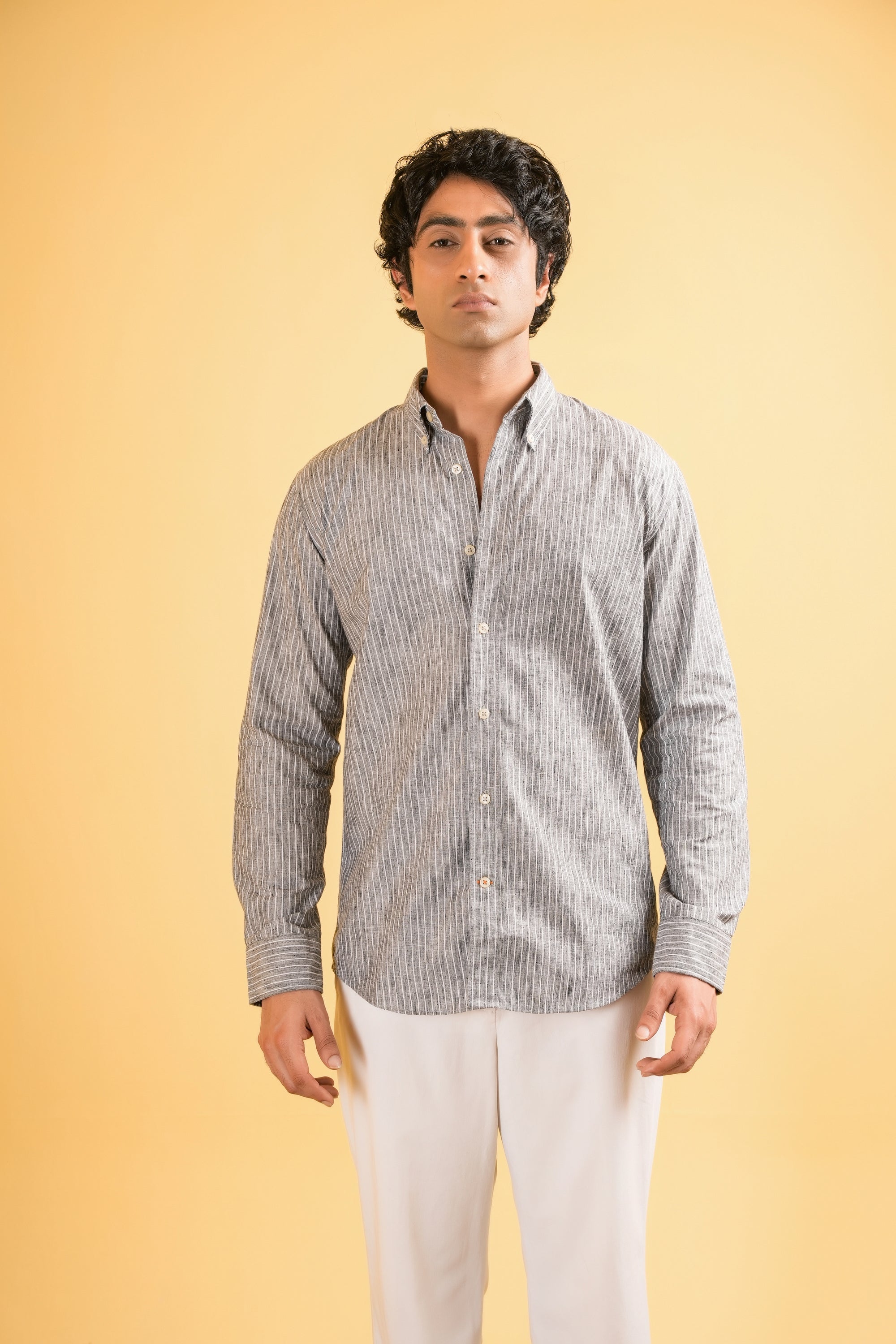 Graphite Stripe Linen Blended Shirt