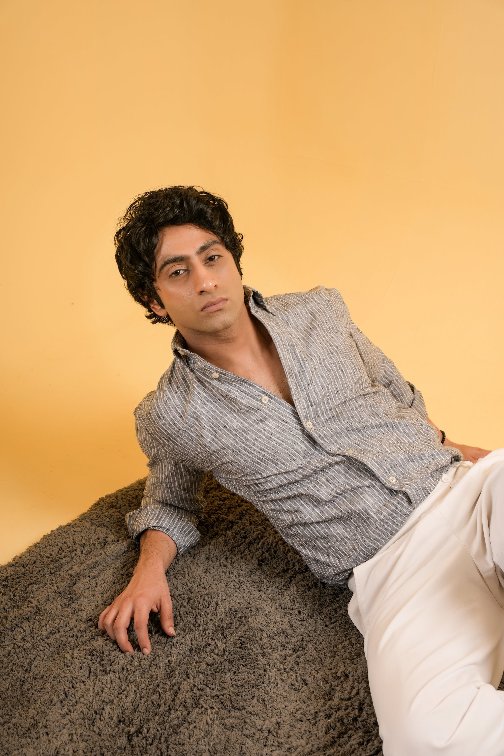 Graphite Stripe Linen Blended Shirt