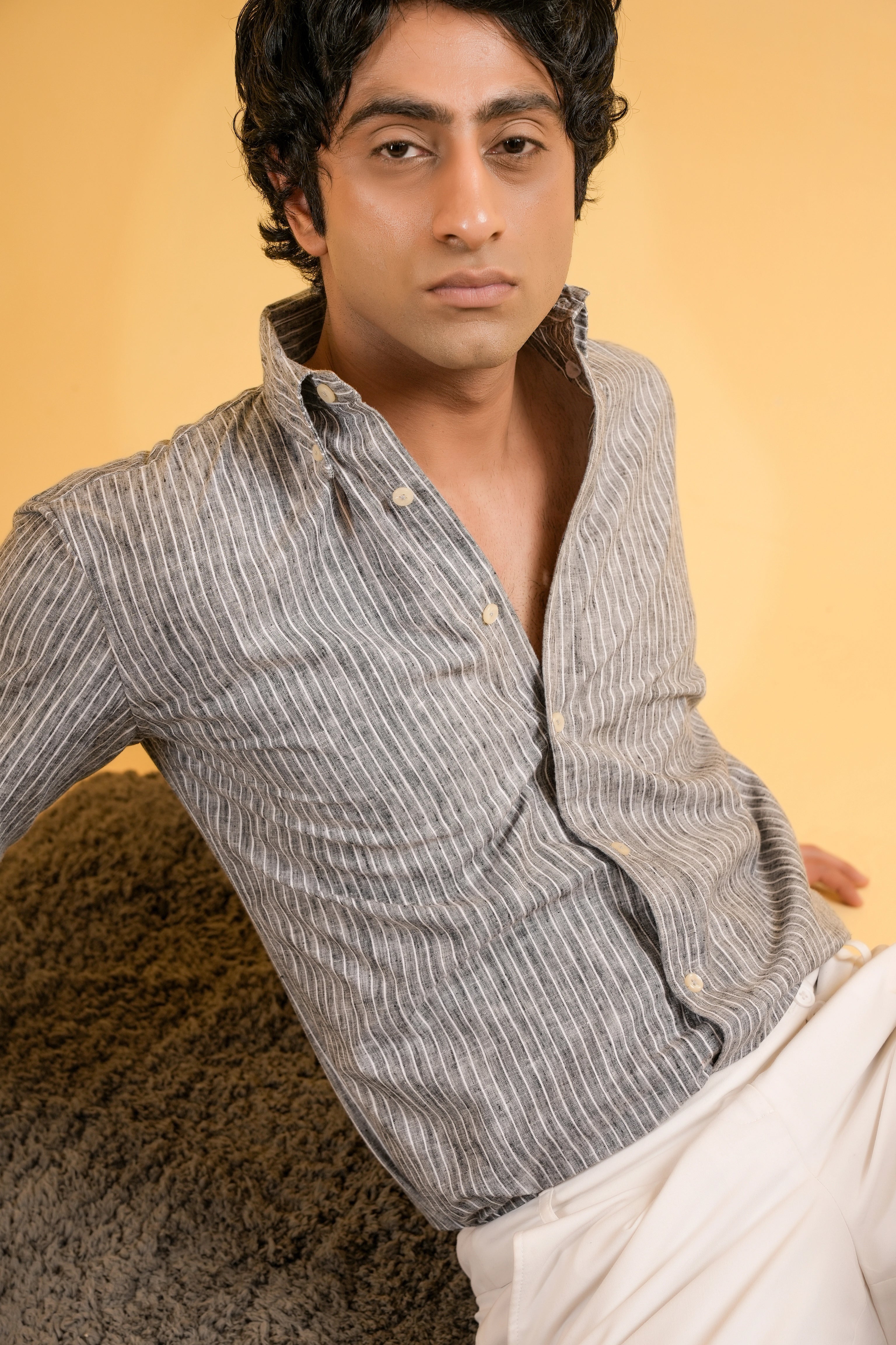 Graphite Stripe Linen Blended Shirt