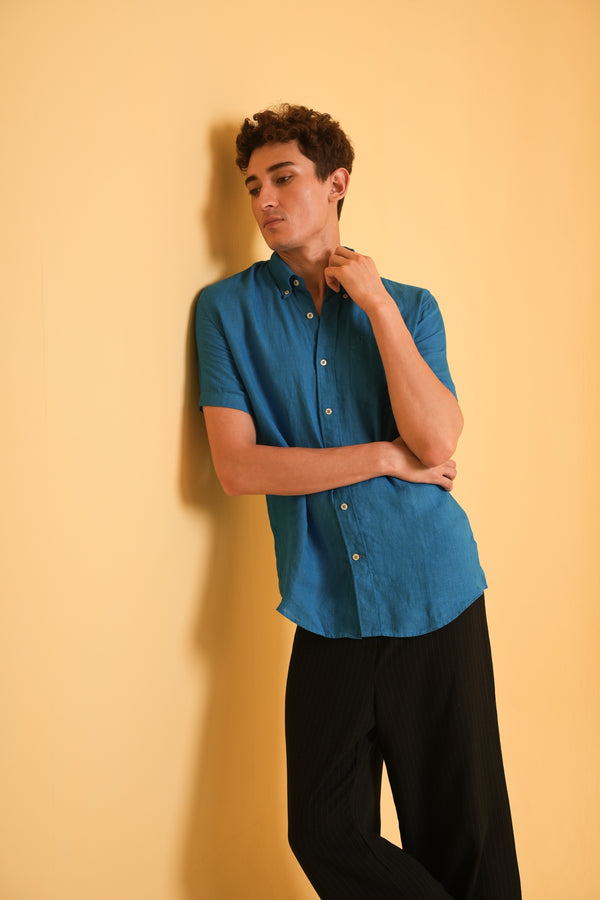 Ocean Verge Muscle Fit Linen Shirt