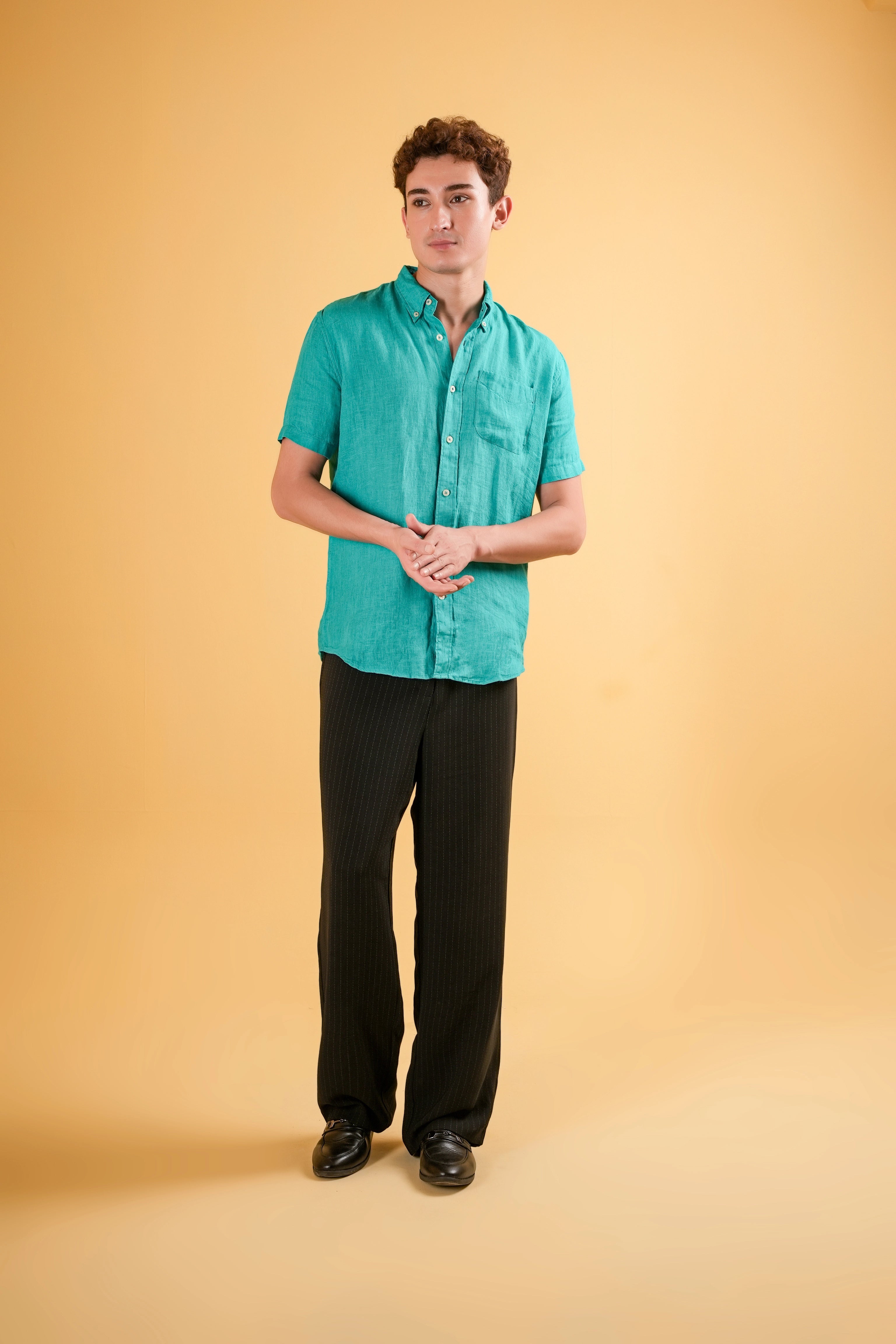 Aqua Verde Muscle Fit Linen Shirt