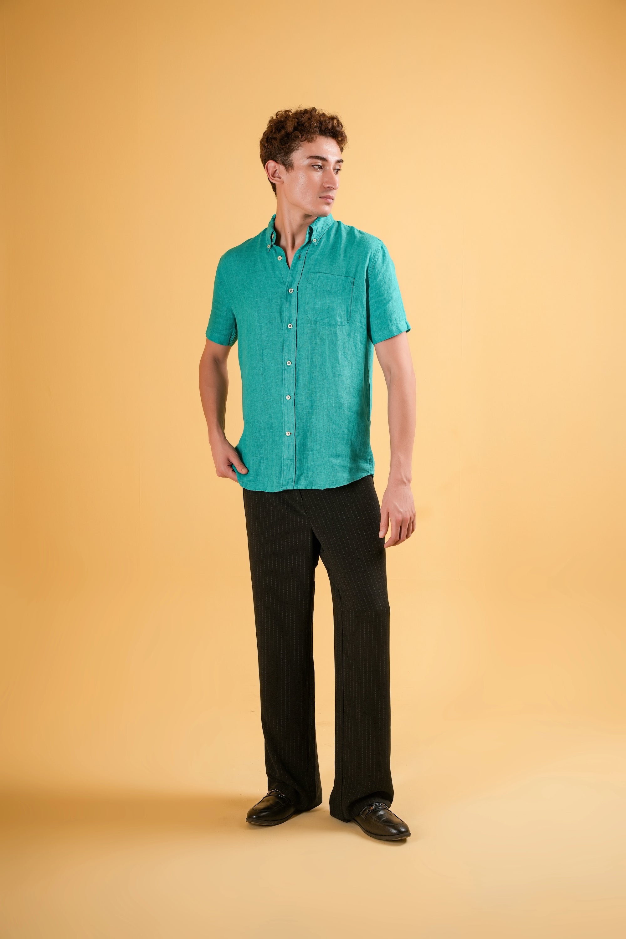 Aqua Verde Muscle Fit Linen Shirt