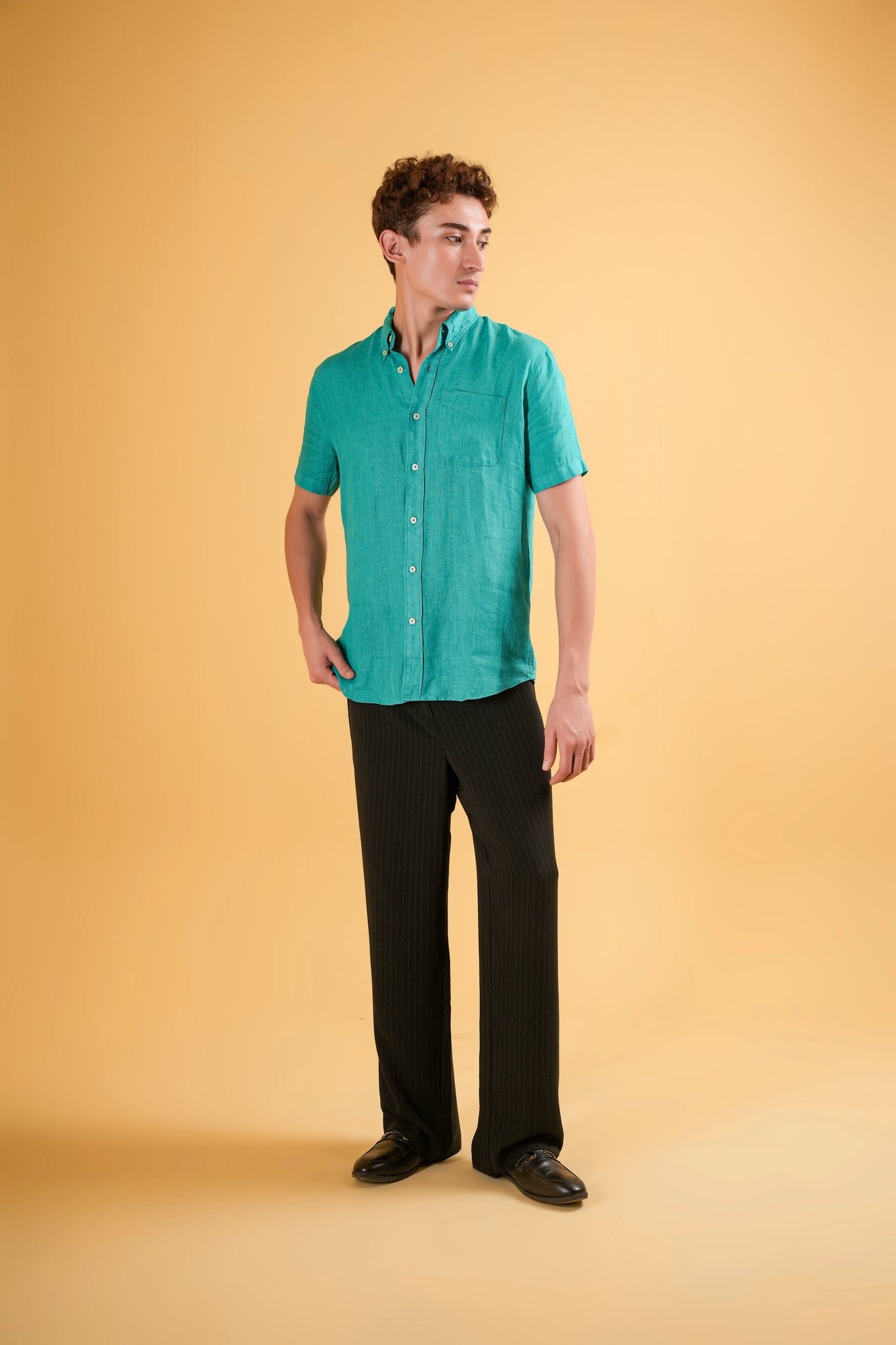 Aqua Verde Muscle Fit Linen Shirt