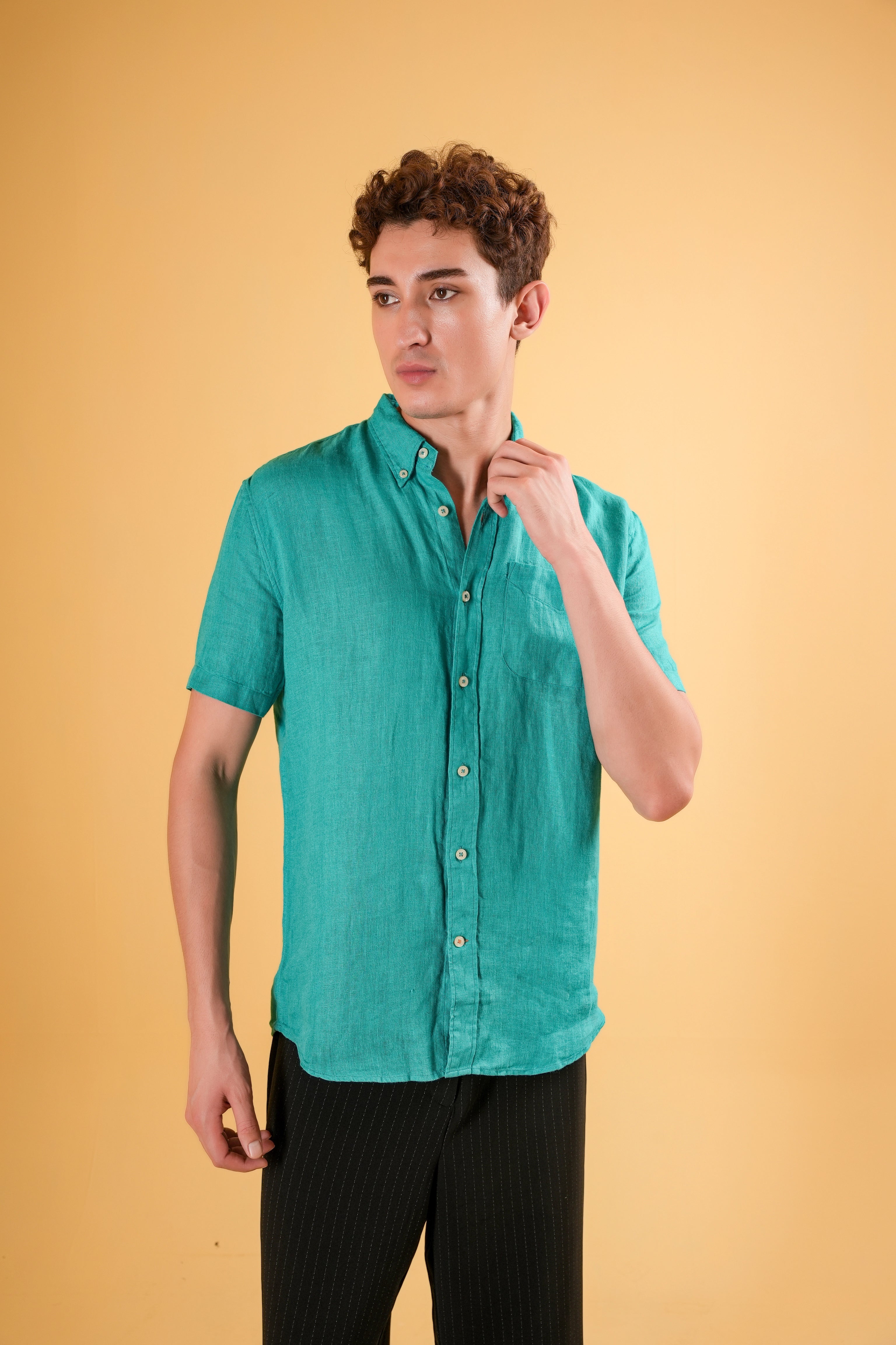 Aqua Verde Muscle Fit Linen Shirt