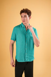 Aqua Verde Muscle Fit Linen Shirt