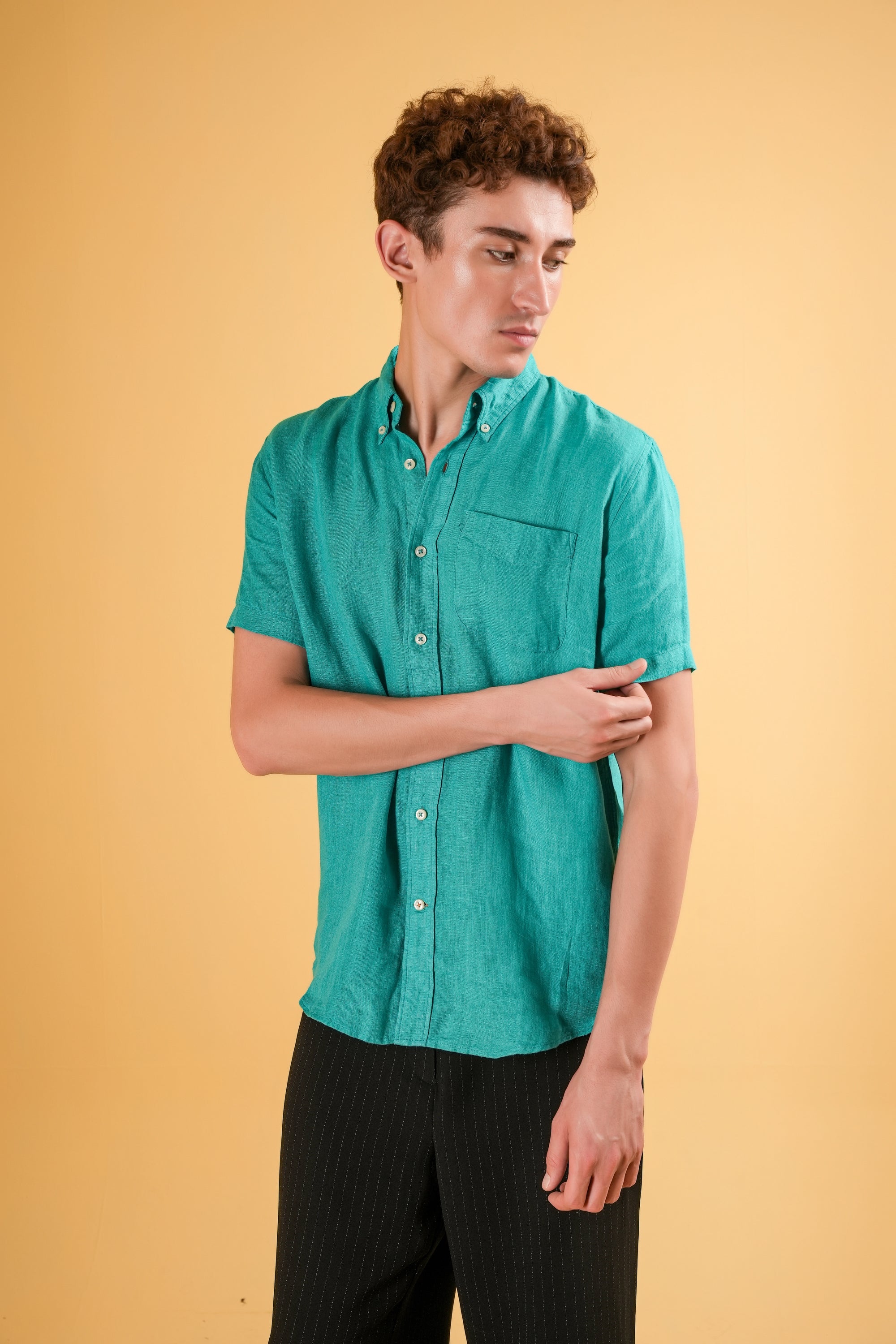 Aqua Verde Muscle Fit Linen Shirt