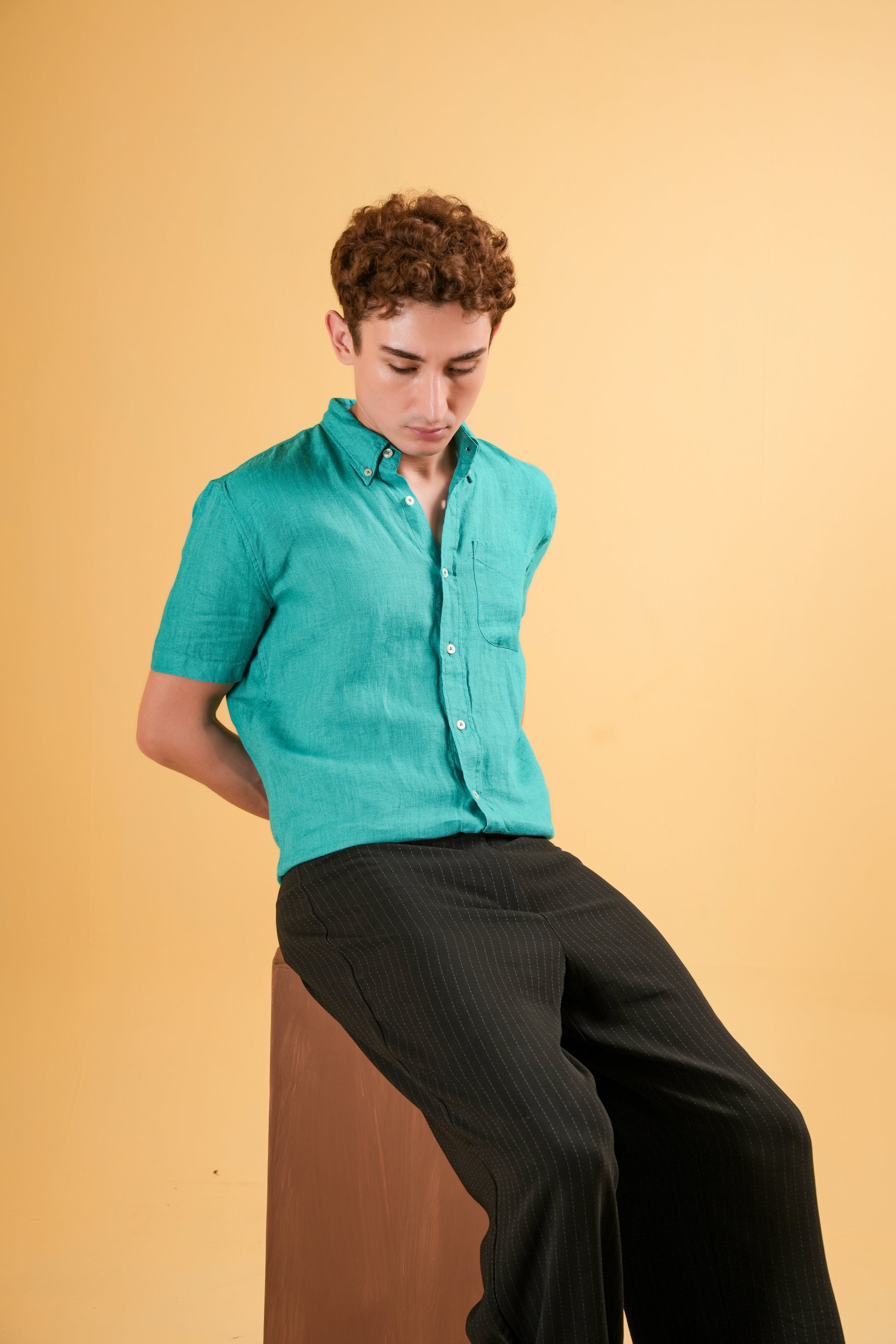 Aqua Verde Muscle Fit Linen Shirt