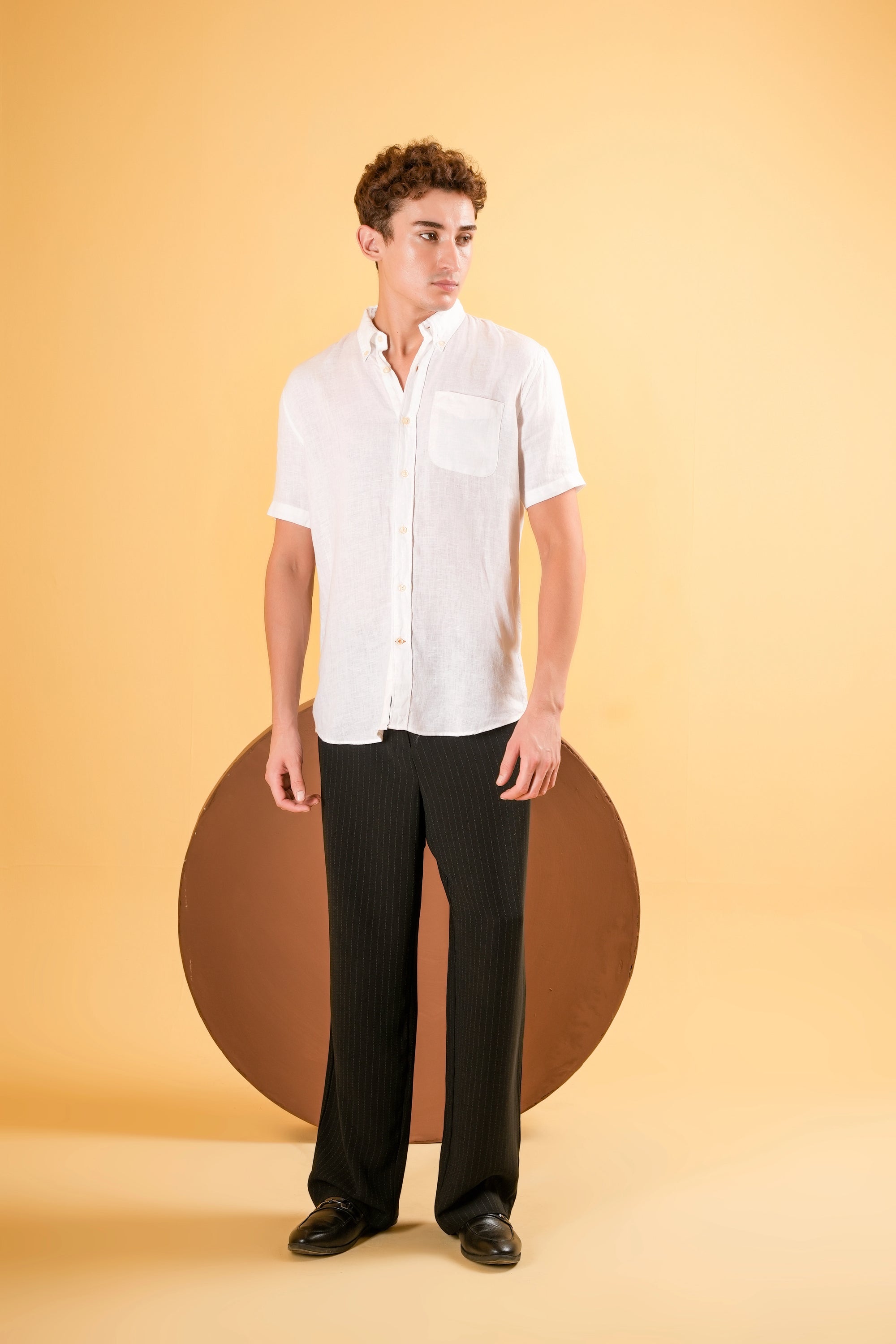 Ivory Cloud Muscle Fit Linen Shirt