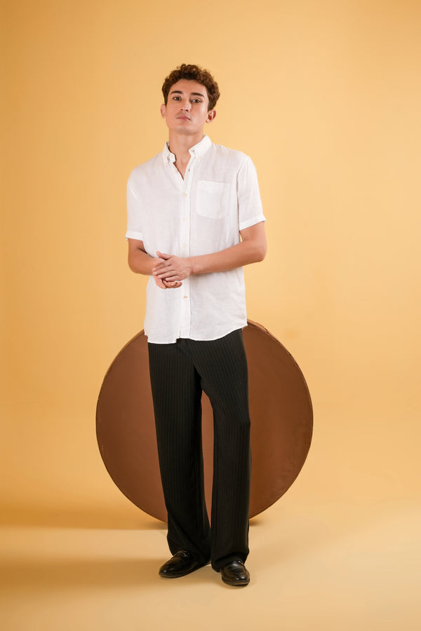 Ivory Cloud Muscle Fit Linen Shirt