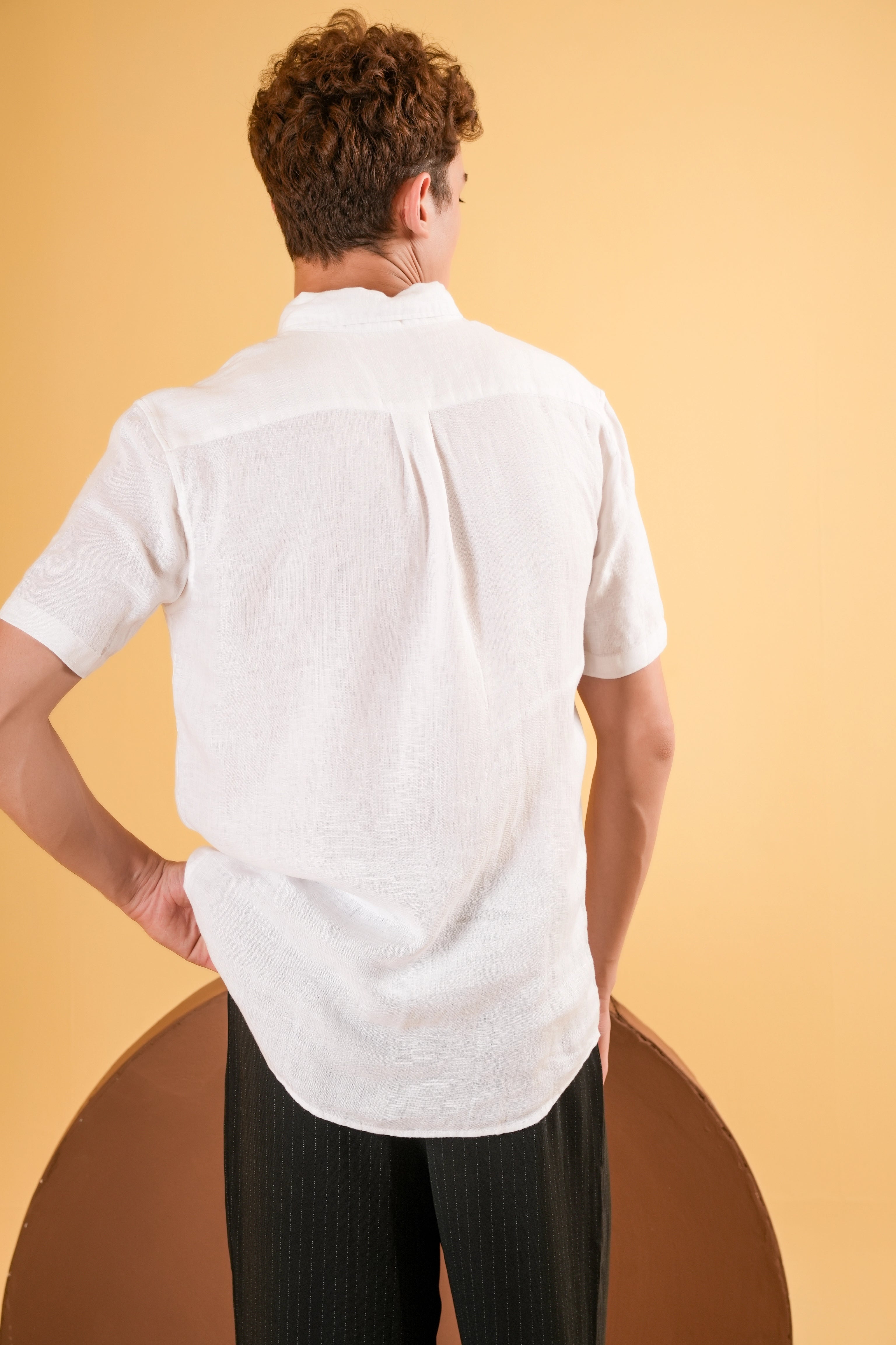 Ivory Cloud Muscle Fit Linen Shirt