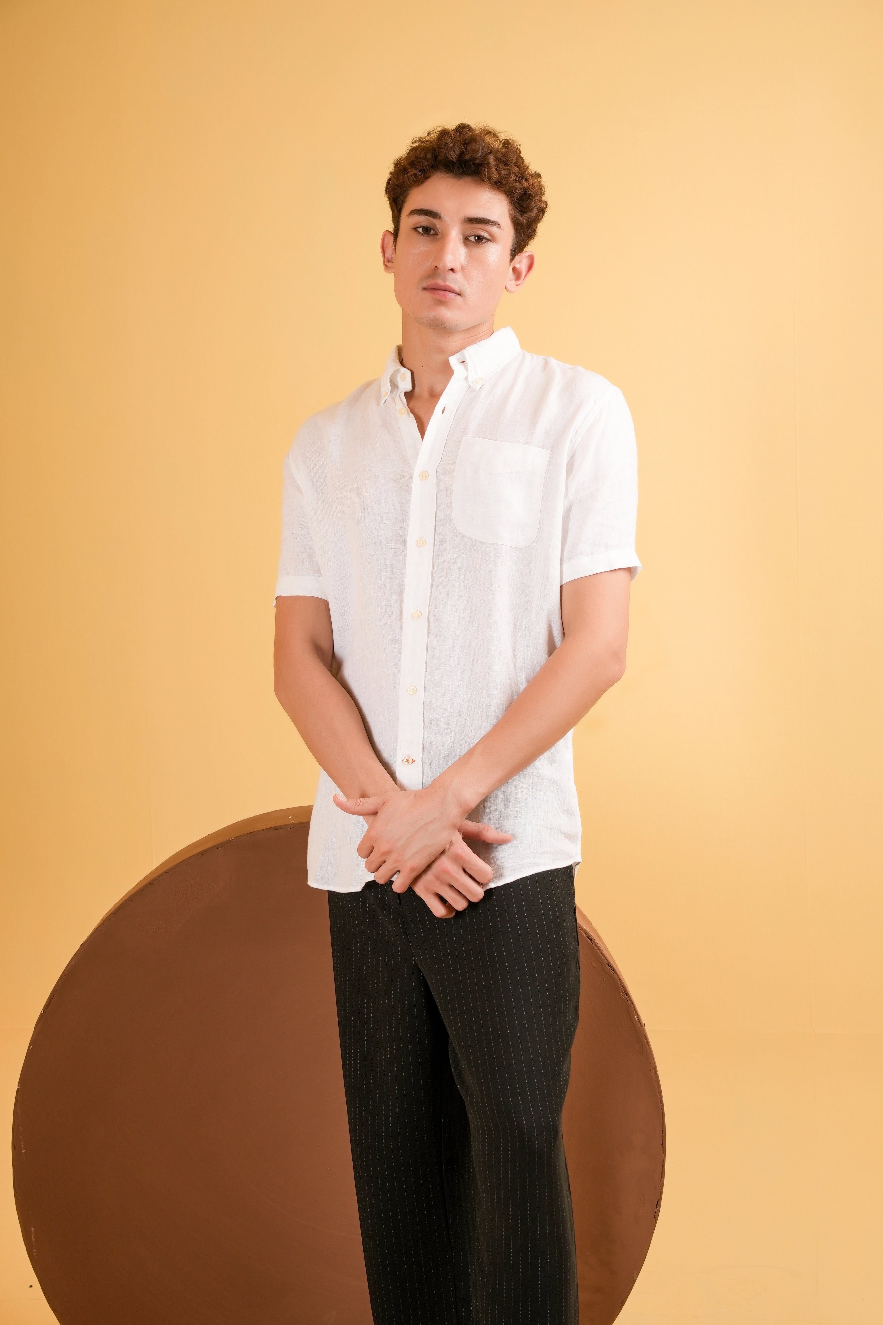 Ivory Cloud Muscle Fit Linen Shirt