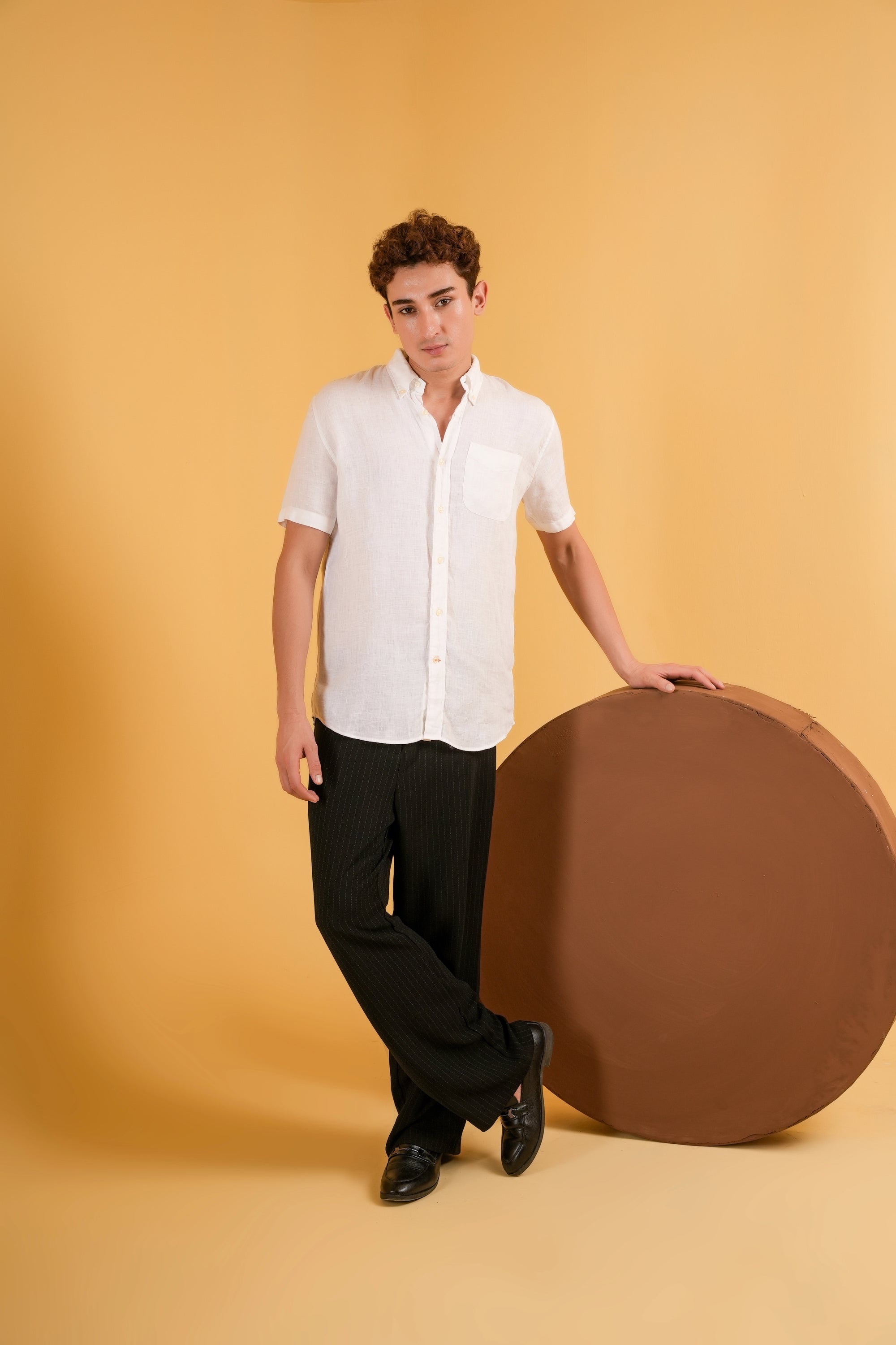 Ivory Cloud Muscle Fit Linen Shirt