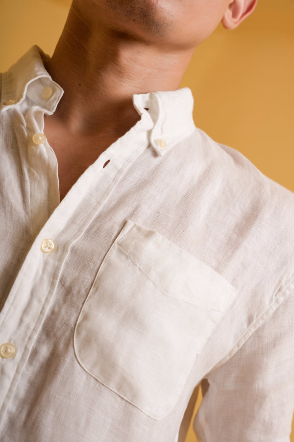 Ivory Cloud Muscle Fit Linen Shirt
