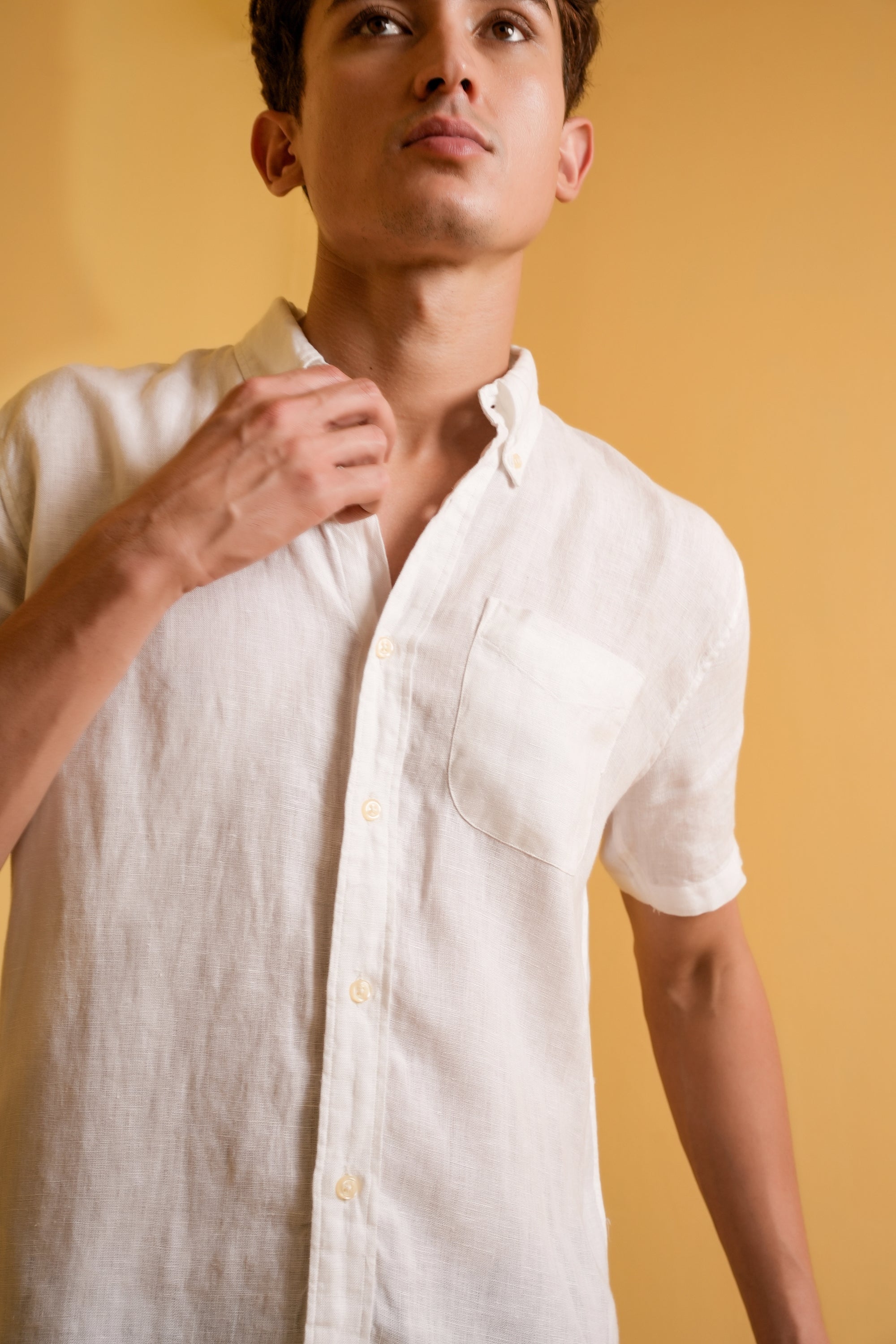 Ivory Cloud Muscle Fit Linen Shirt