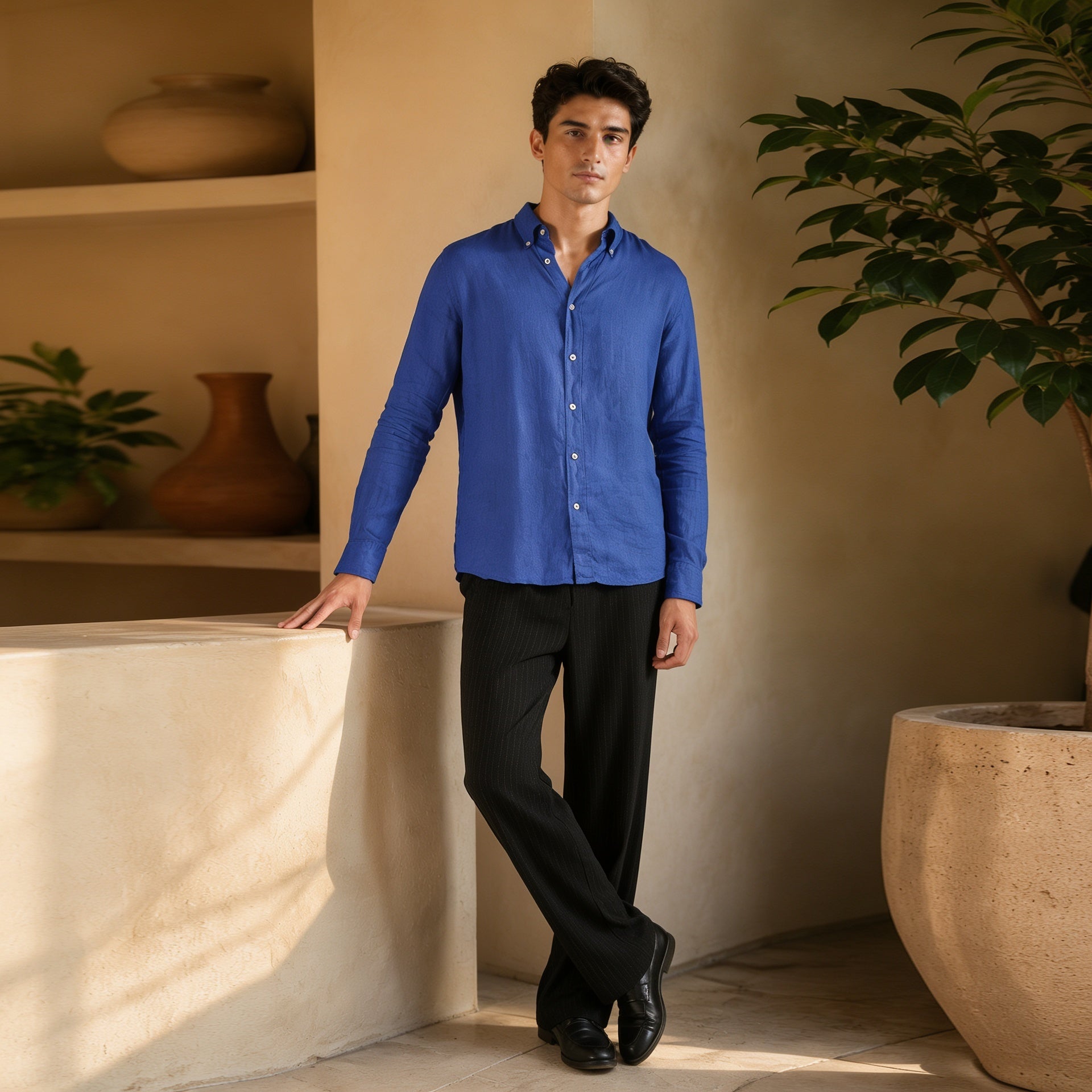 Mediterranean Azure Linen Shirt