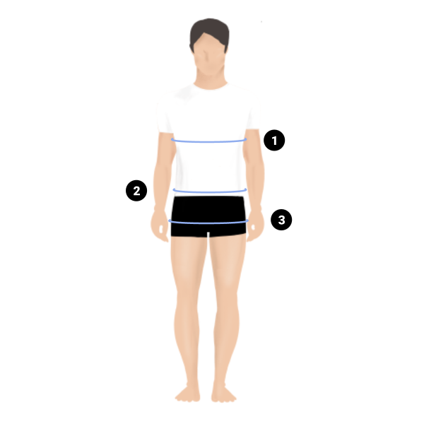 Size guide diagram showing body measurements